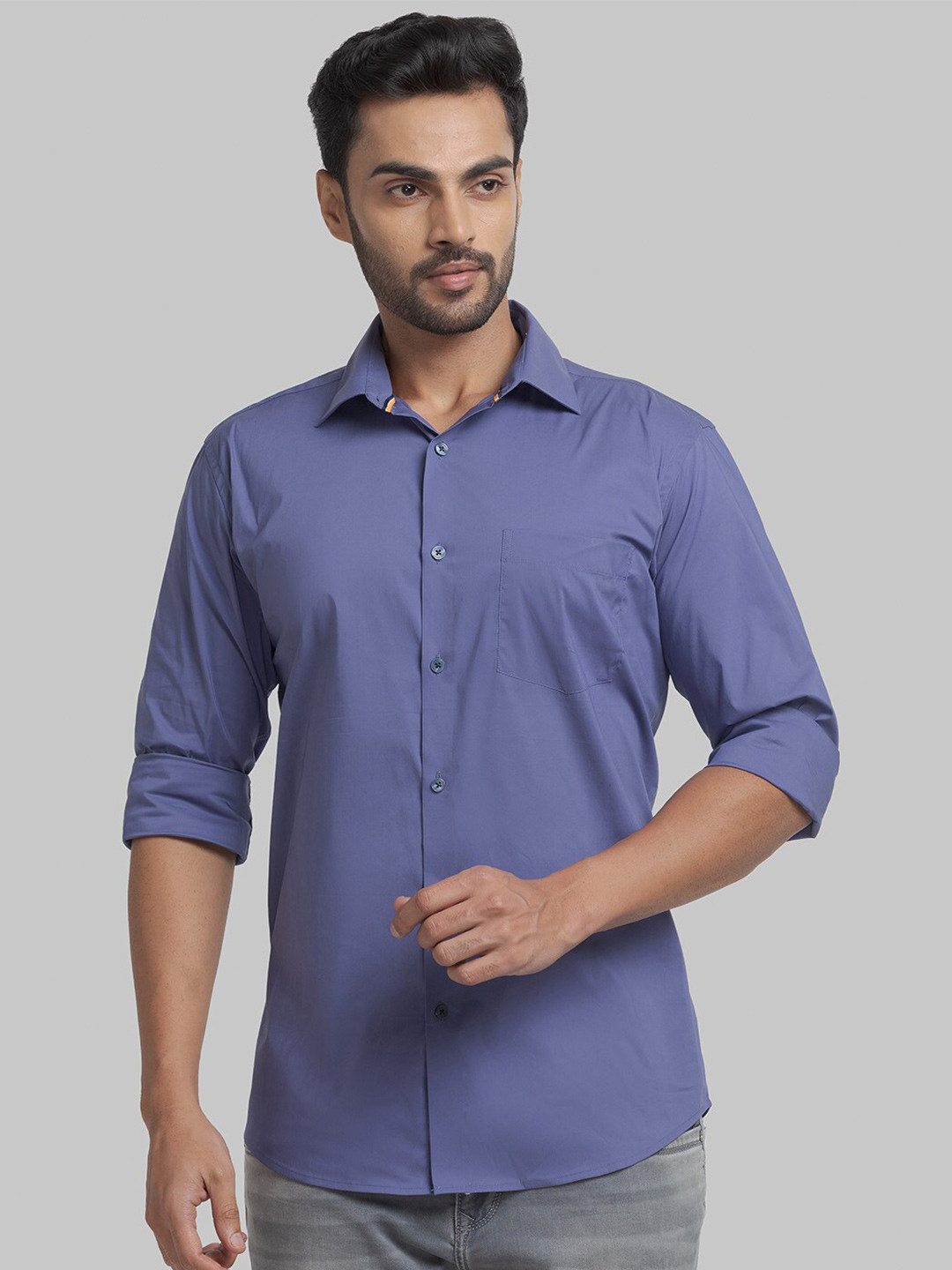 

Park Avenue Men Casual Slim Fit Spread Collar Cotton Shirt, Blue