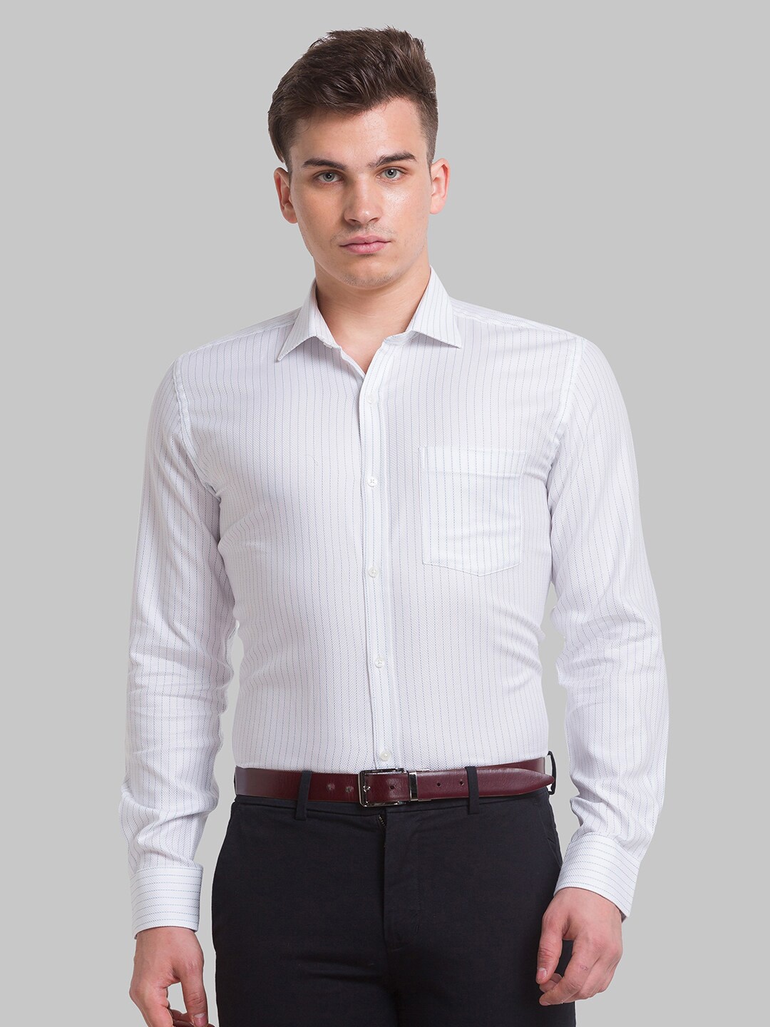 

Park Avenue Men Striped Formal Slim Fit Cotton Shirt, Off white