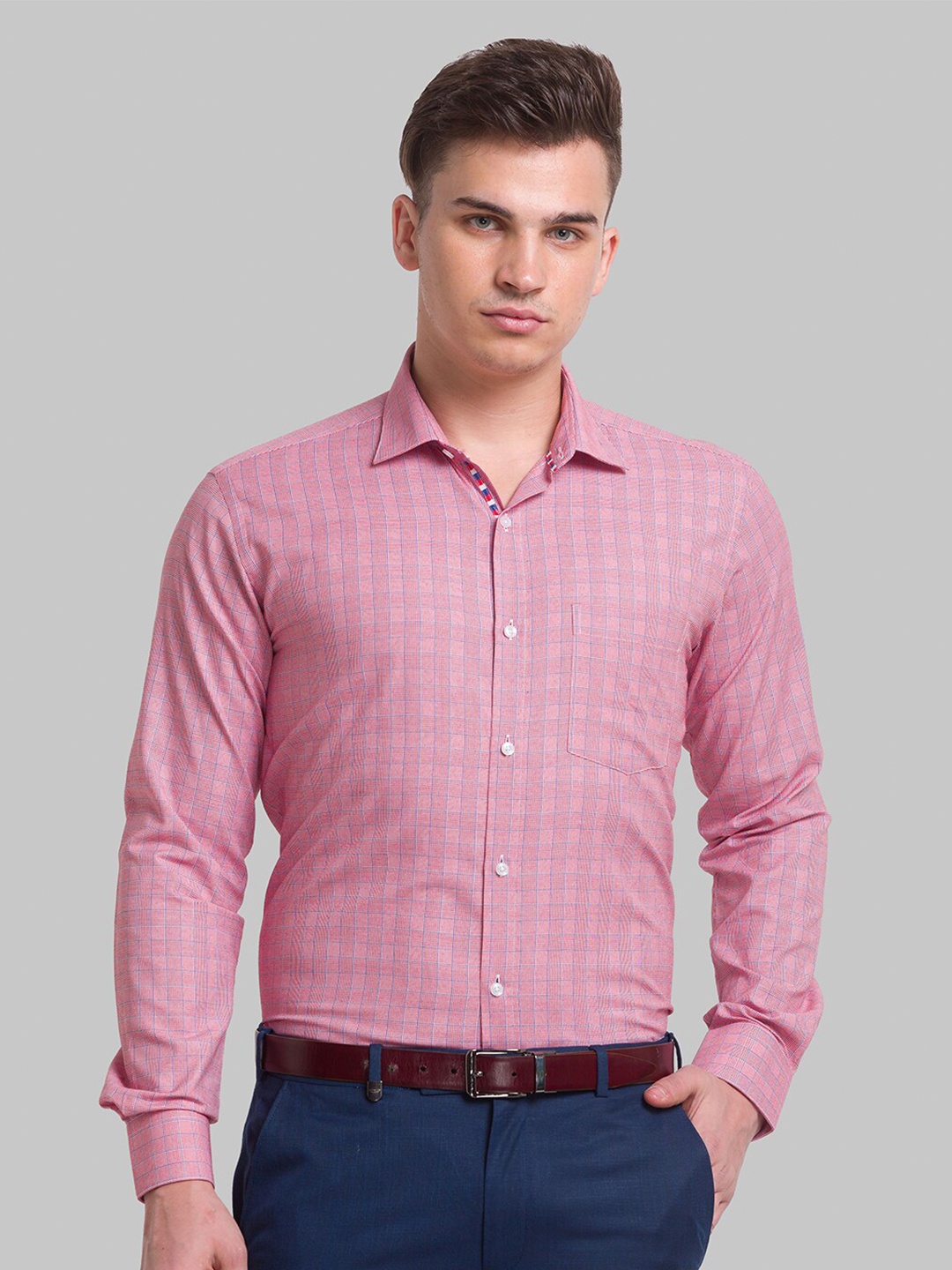 

Park Avenue Men Slim Fit Checked Formal Shirt, Red
