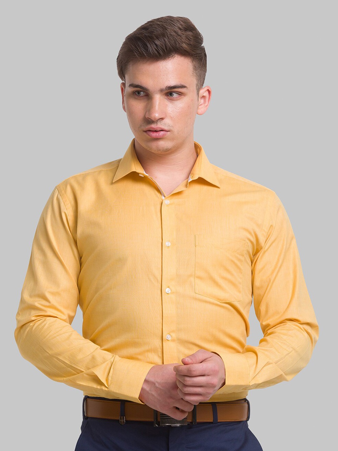 

Park Avenue Men Slim Fit Formal Cotton Shirt, Yellow