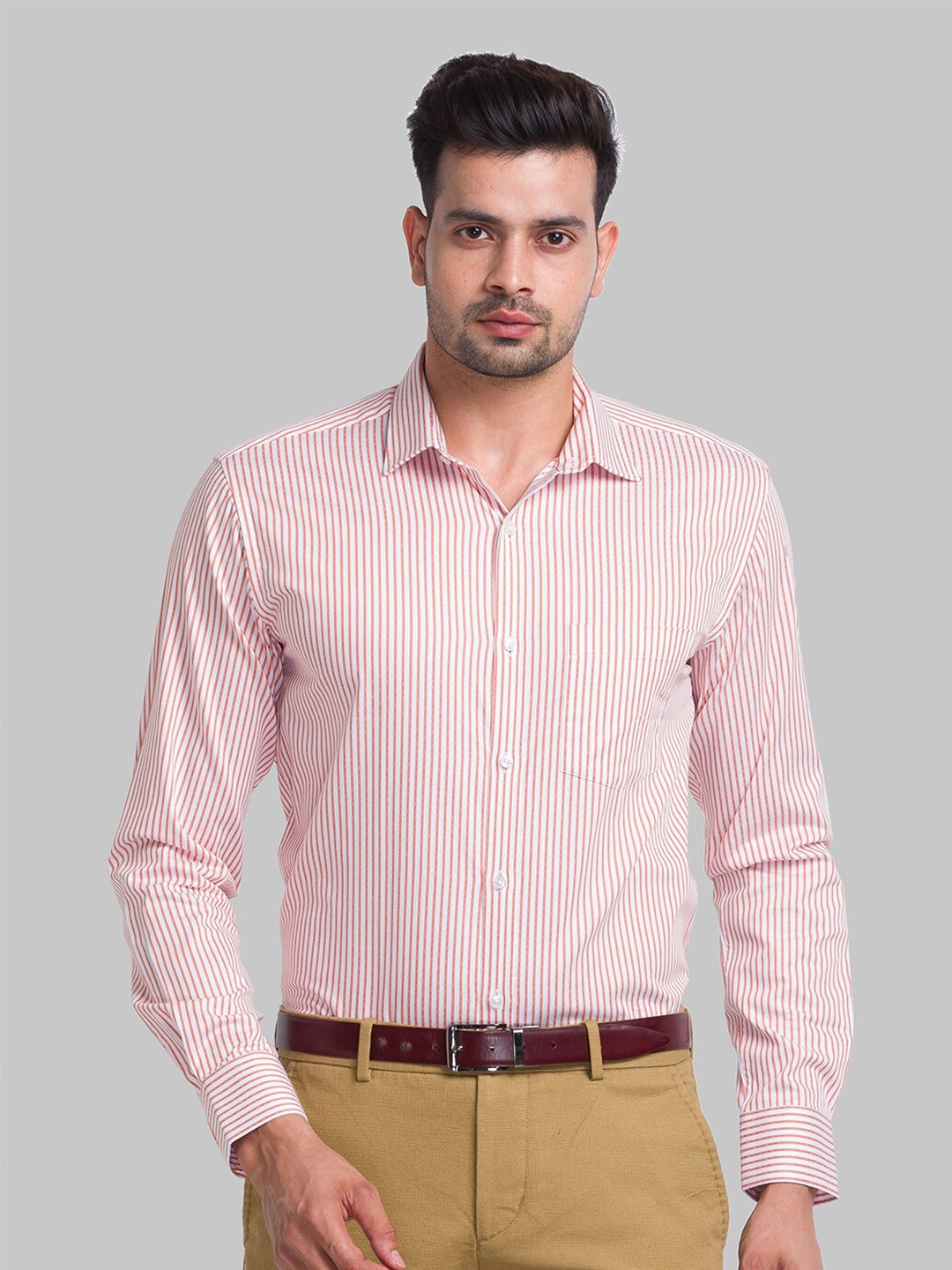 

Park Avenue Men Slim Fit Striped Formal Cotton Shirt, Red