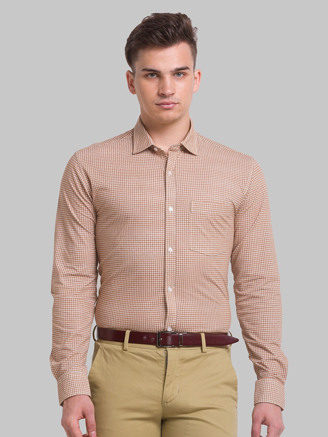 

Park Avenue Men Slim Fit Micro Checks Formal Shirt, Orange