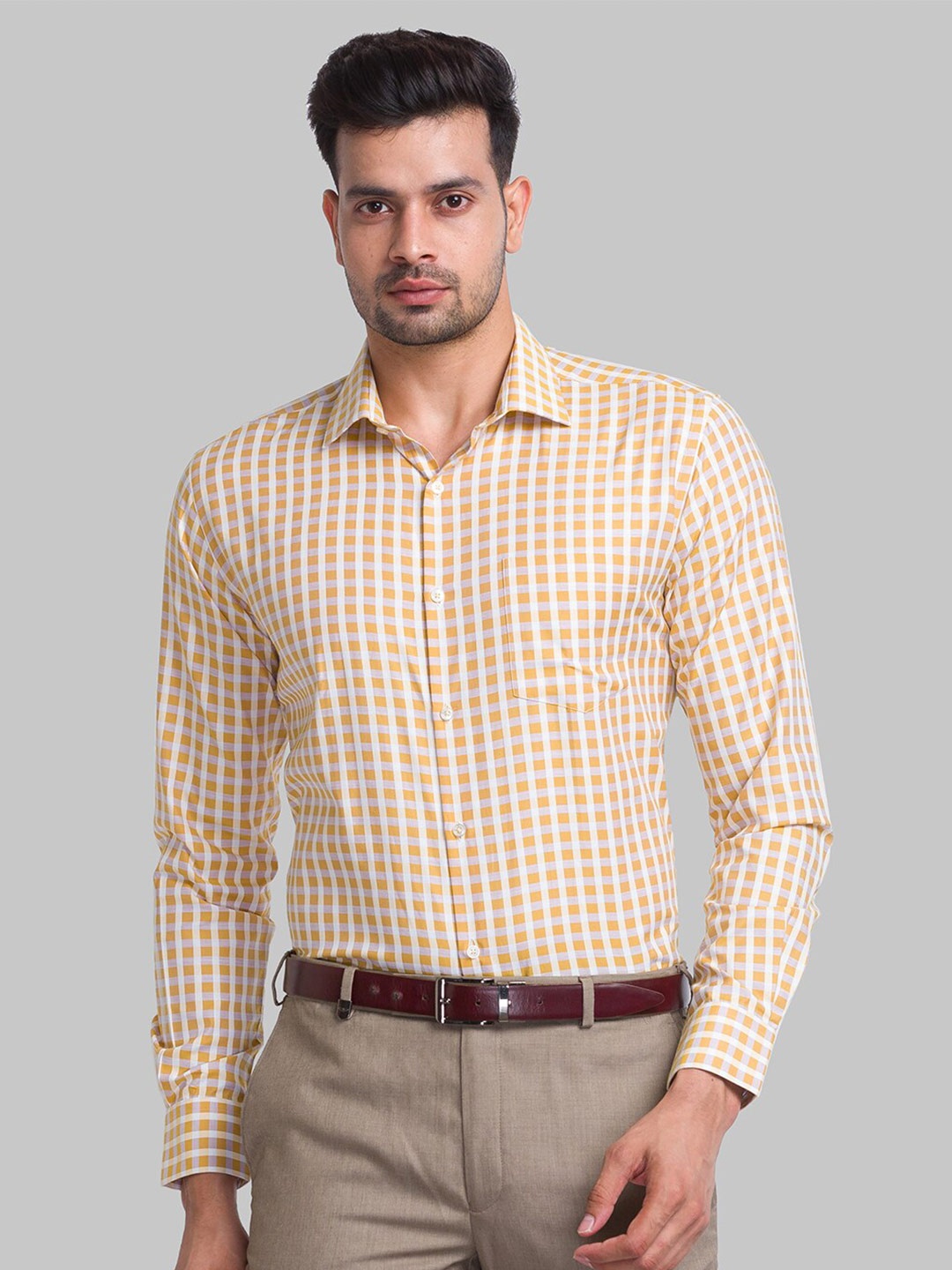 

Park Avenue Men Checks Cotton Formal Shirt, Yellow