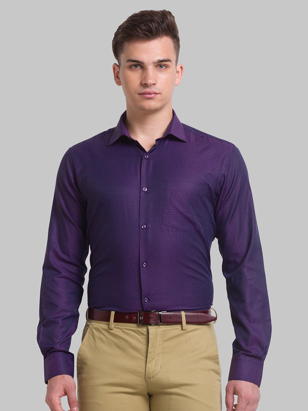 

Park Avenue Men Geometric Printed Cotton Formal Shirt, Purple