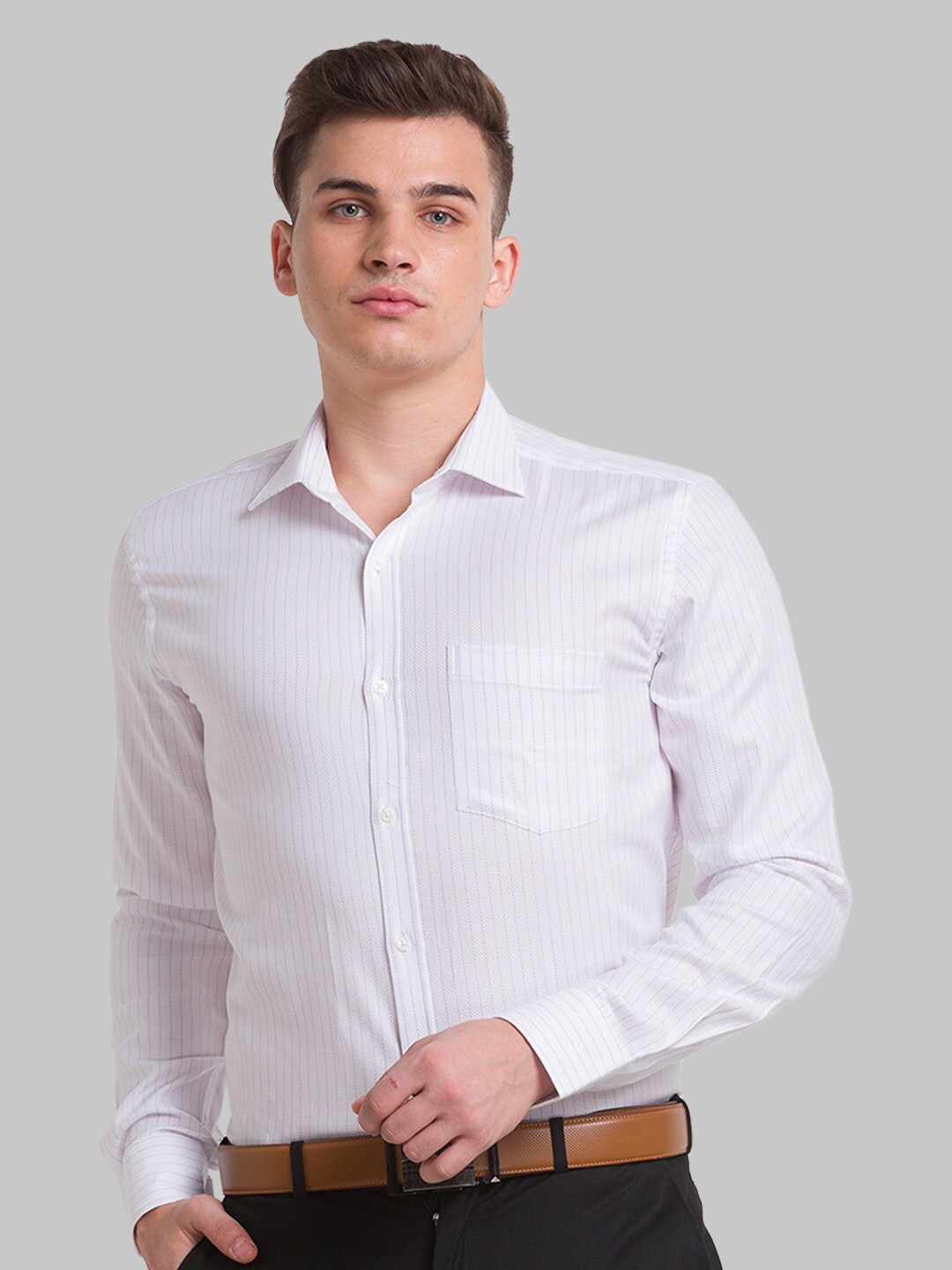 

Park Avenue Men Striped Slim Fit Formal Cotton Shirt, White