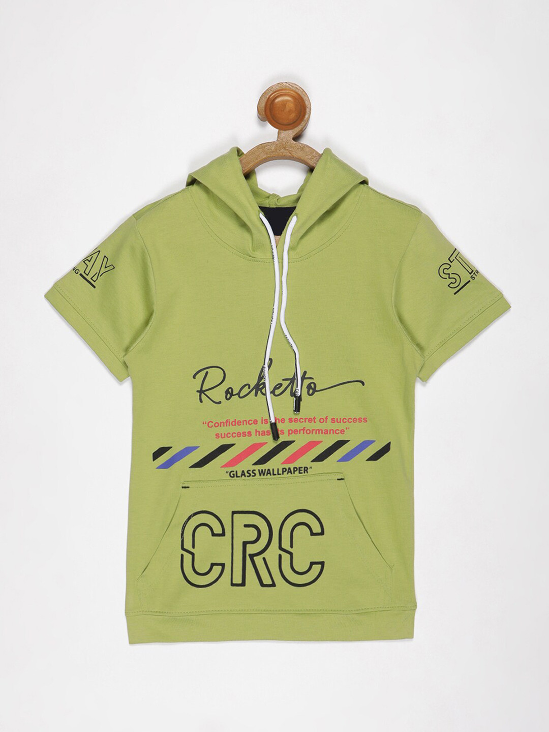 

V2 Value & Variety Boys Typography Printed Hooded Cotton T-shirt, Green