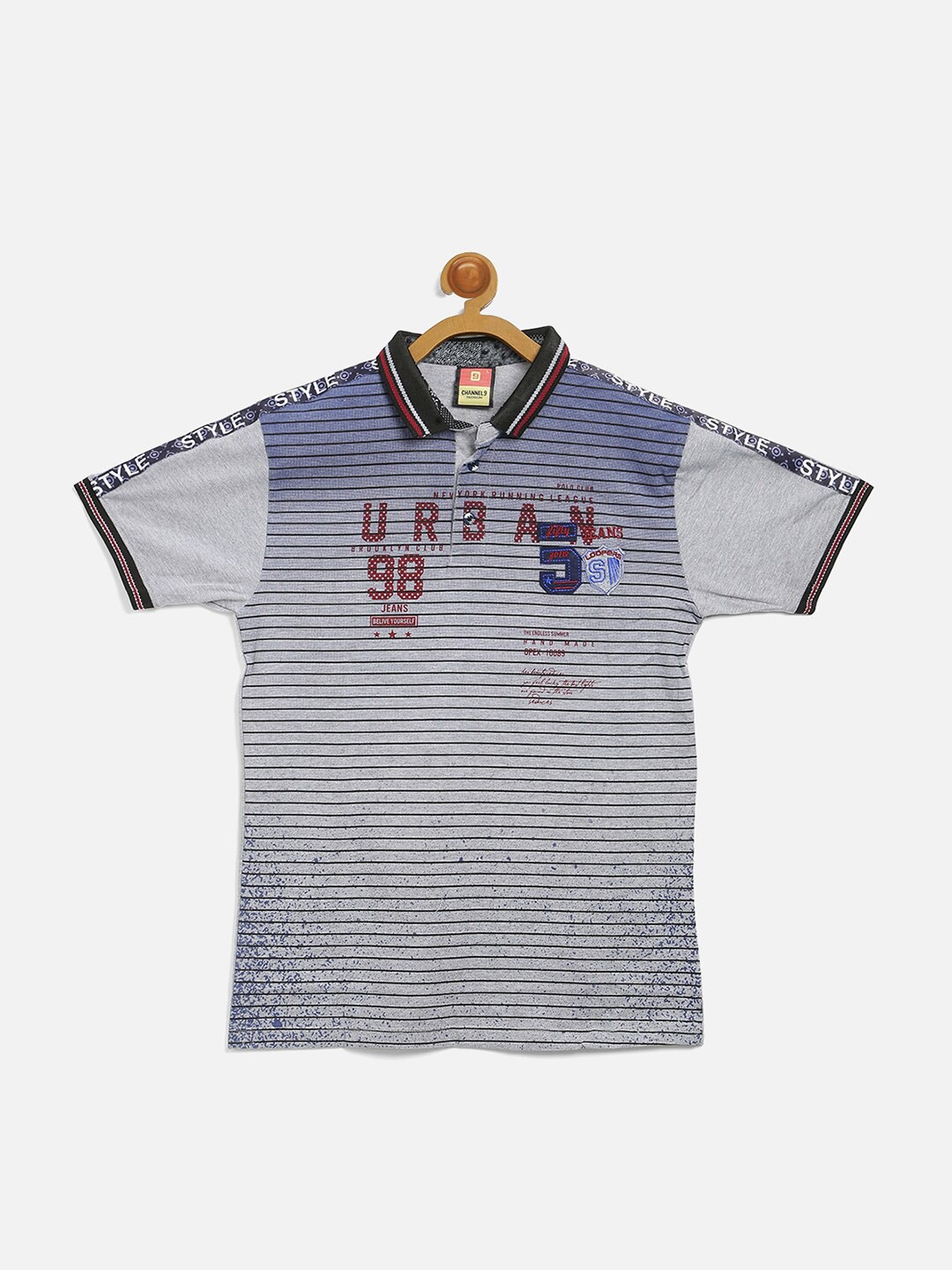 

V2 Value & Variety Boys Typography Printed Polo Collar Cotton T-shirt, Grey