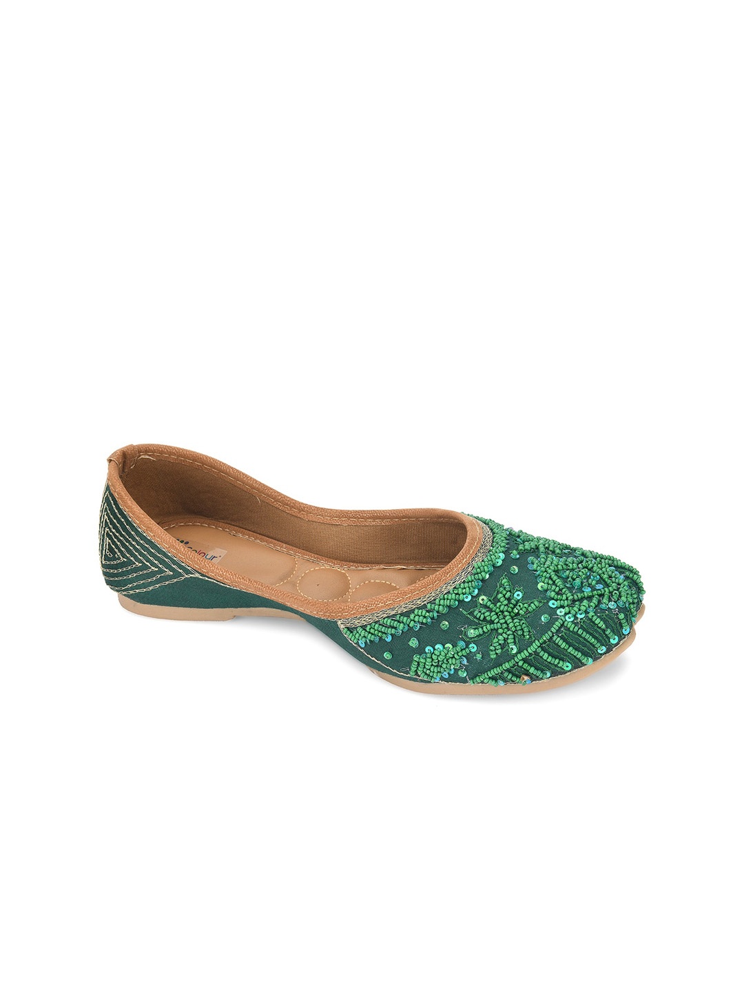 

DESI COLOUR Women Ethnic Embellished Square Toe Mojaris, Green