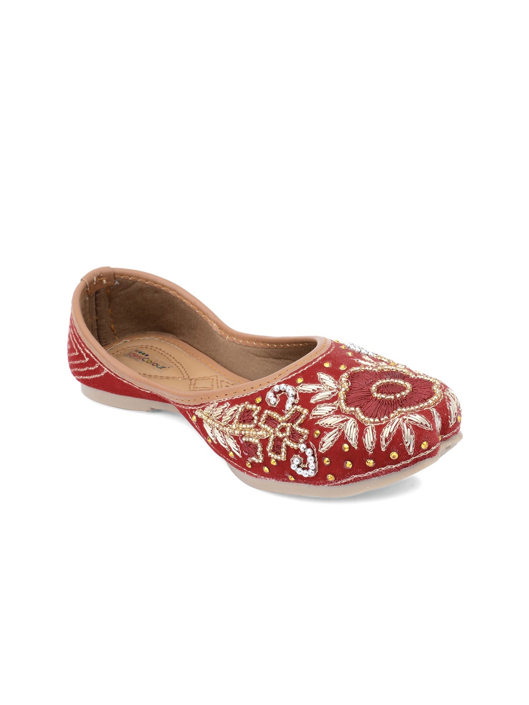 

DESI COLOUR Women Ethnic Ethnic Embellished Square Toe Mojaris, Red