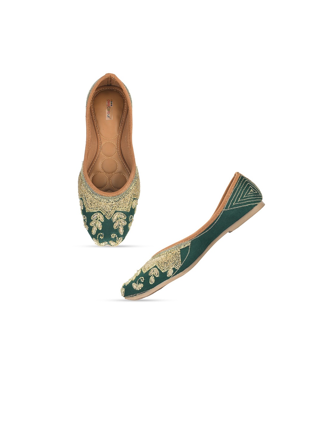 

DESI COLOUR Women Ethnic Embellished Square Toe Mojaris, Green