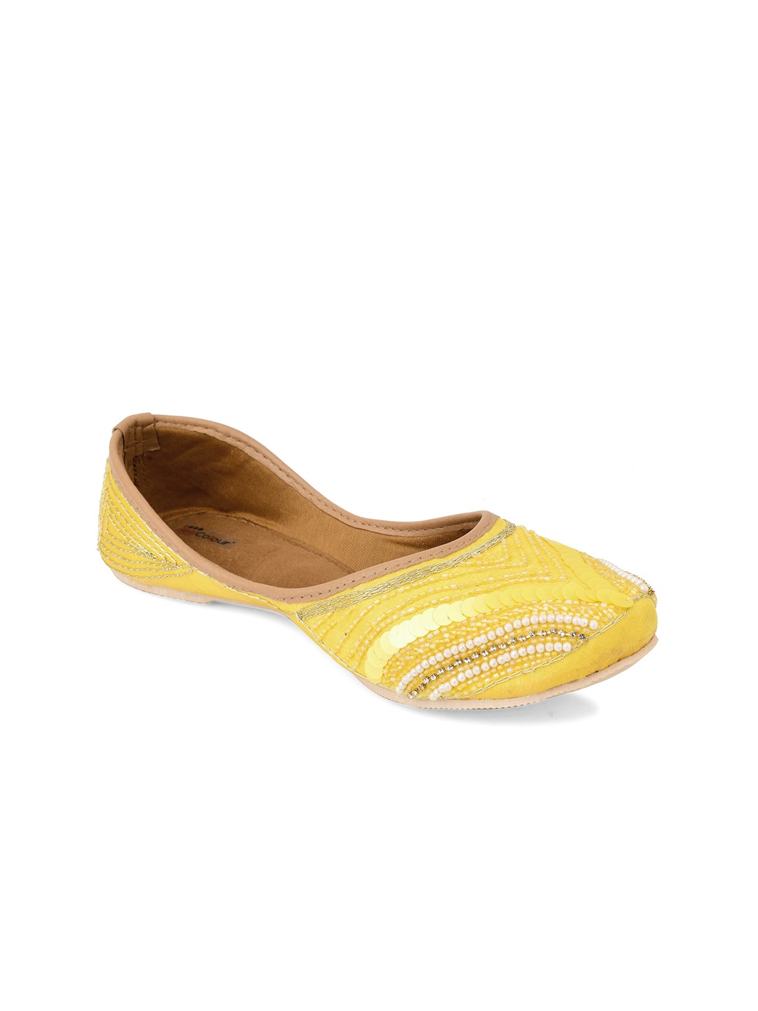 

DESI COLOUR Women Ethnic Embellished Square Toe Mojaris, Yellow