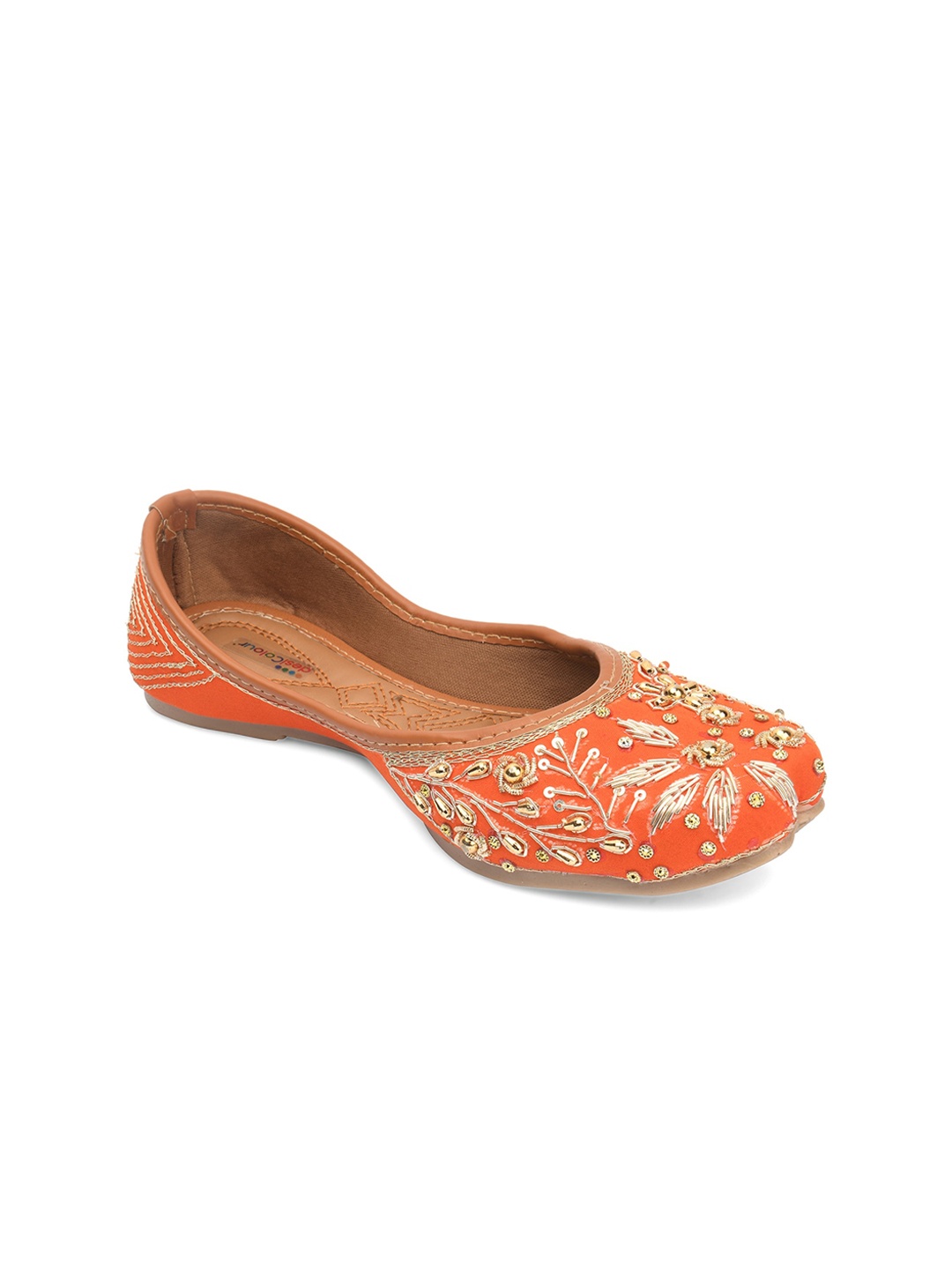 

DESI COLOUR Women Embellished Ethnic Mojaris, Orange