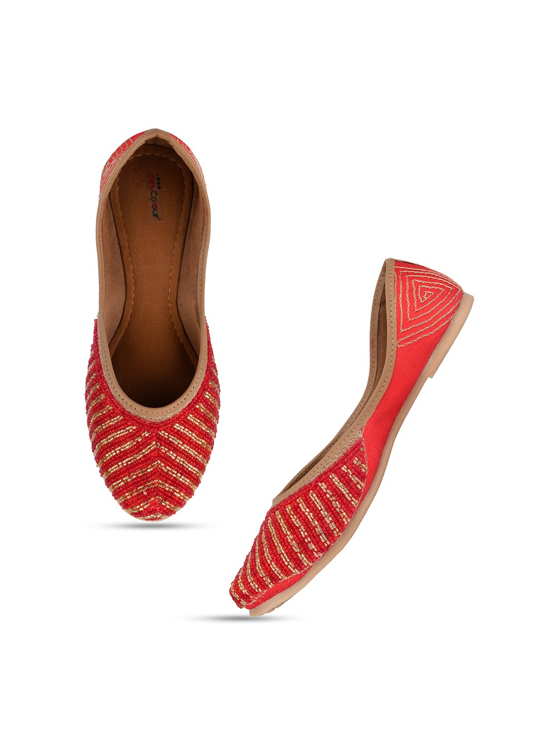 

DESI COLOUR Women Embellished Ethnic Mojaris, Red