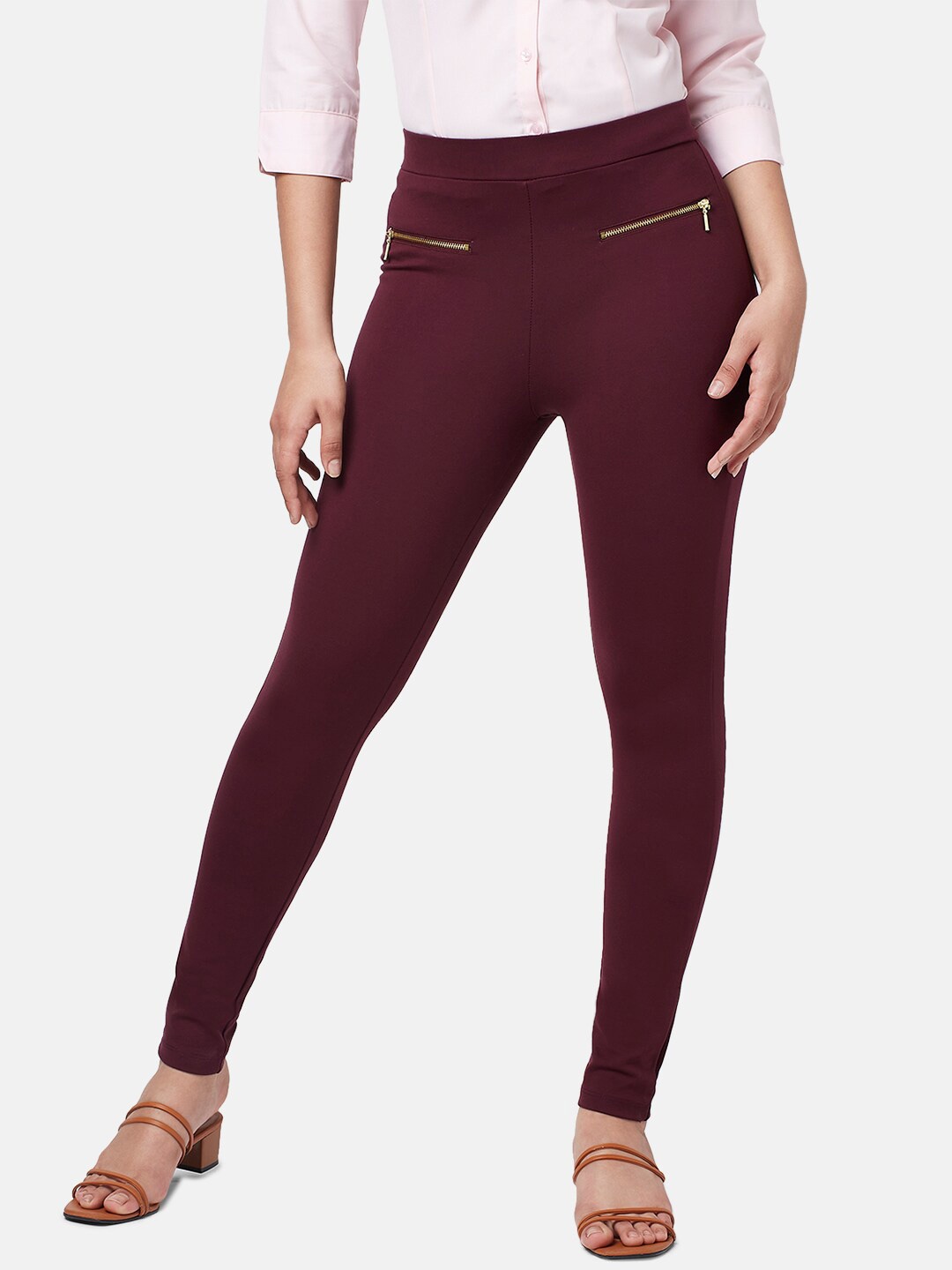 

Annabelle by Pantaloons Women Skinny Fit Treggings, Maroon