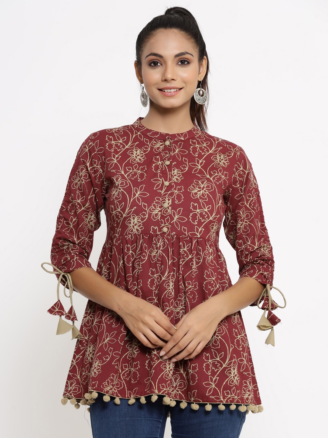 

kipek Floral Print Round Neck Tunic, Maroon