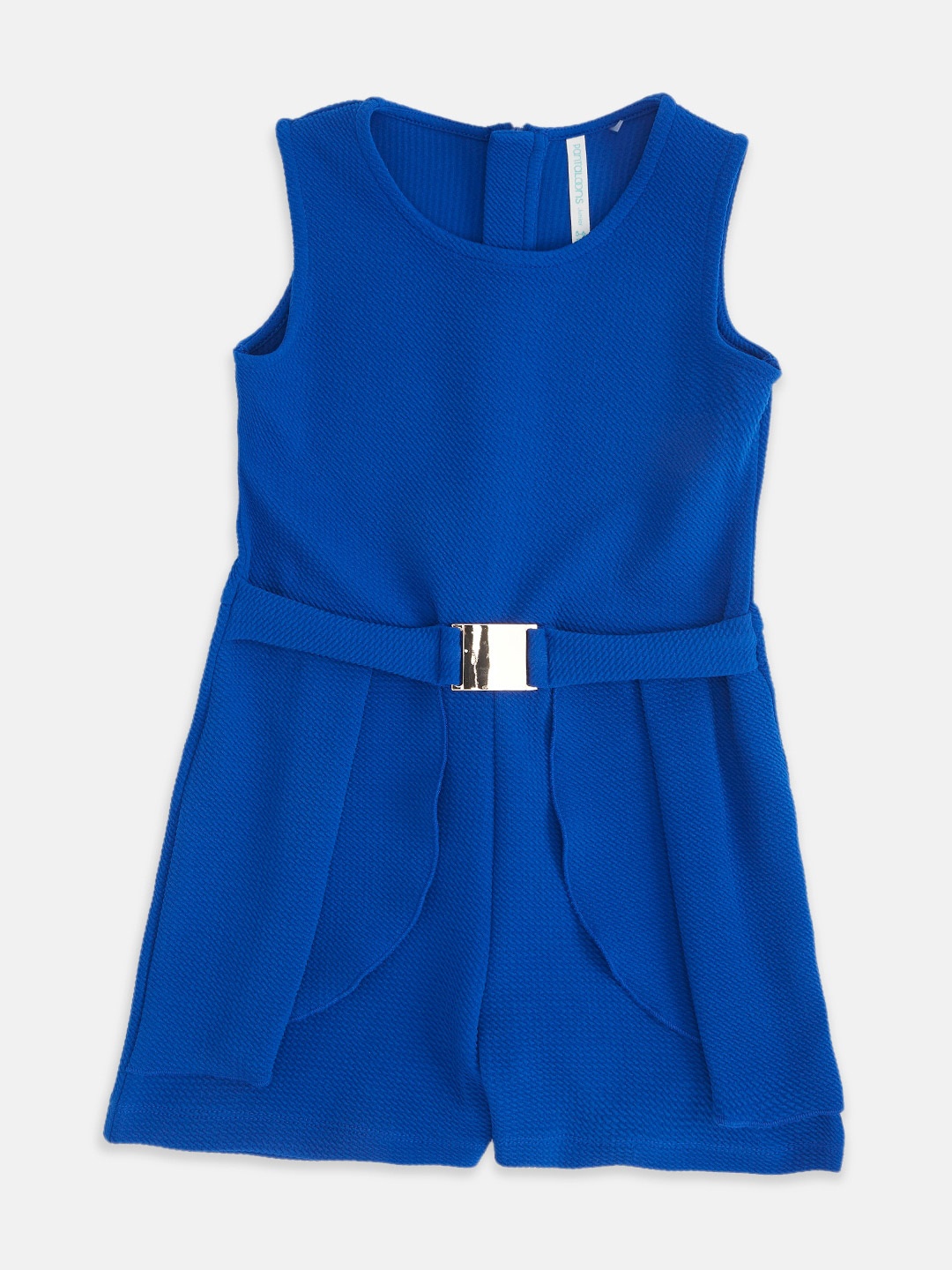 

Pantaloons Junior Girls Self Design Cotton Basic Jumpsuit, Blue