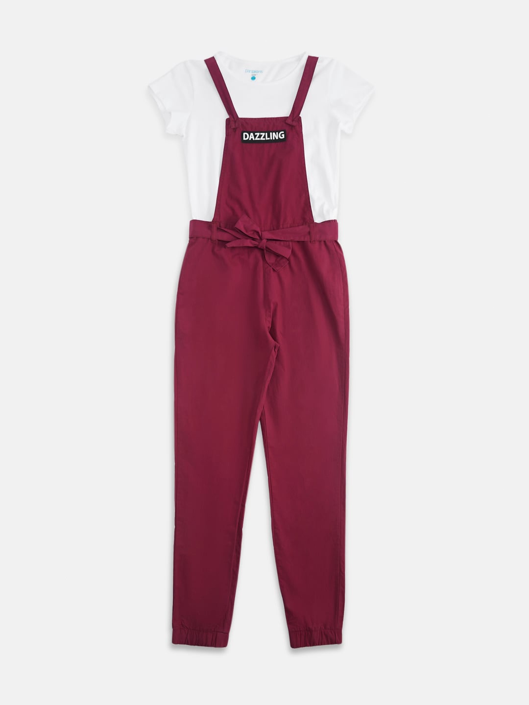 

Pantaloons Junior Girls Solid Dungarees With T-shirt, Red