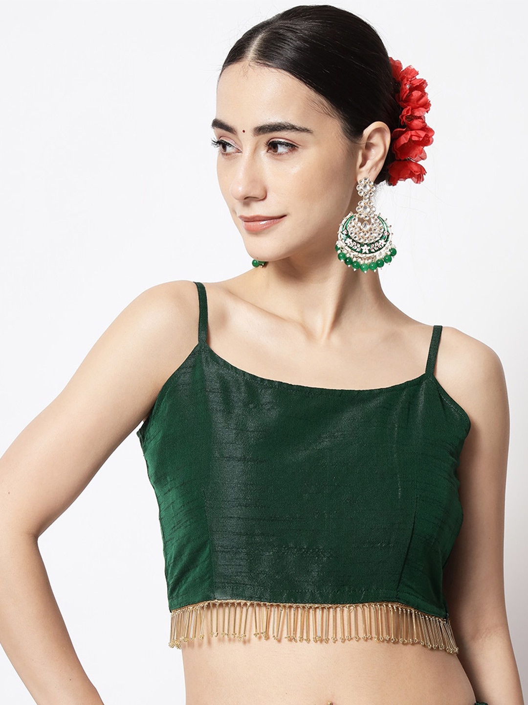 

studio rasa Shoulder Straps Ethnic Crop Top, Green
