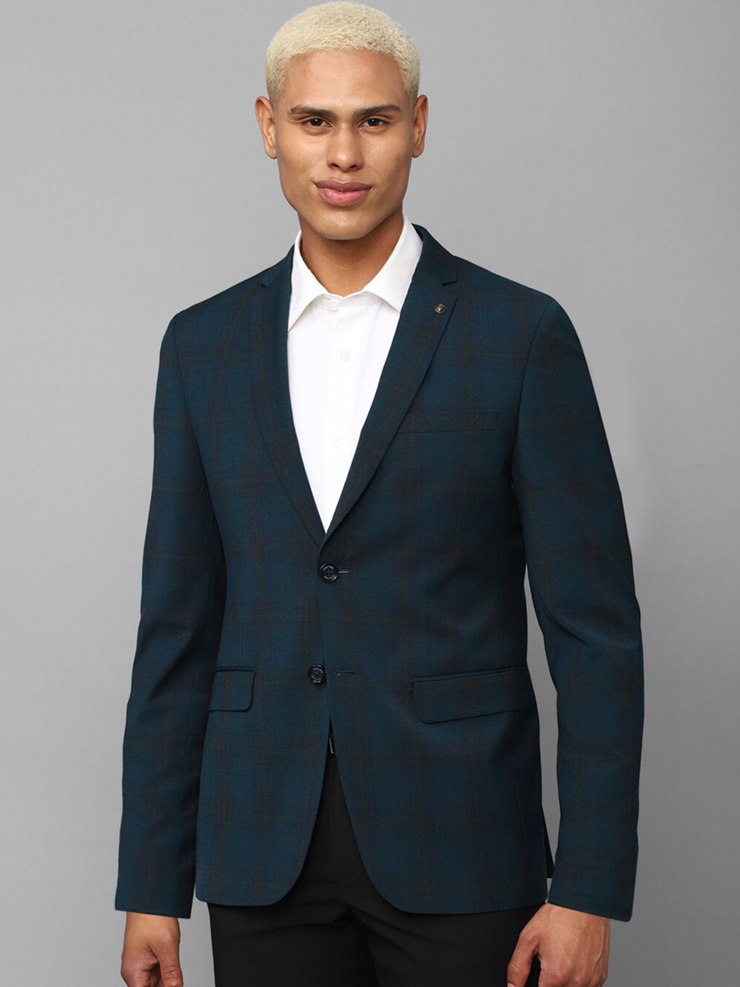

Allen Solly Men Checked Single Breasted Slim-Fit Blazer, Teal