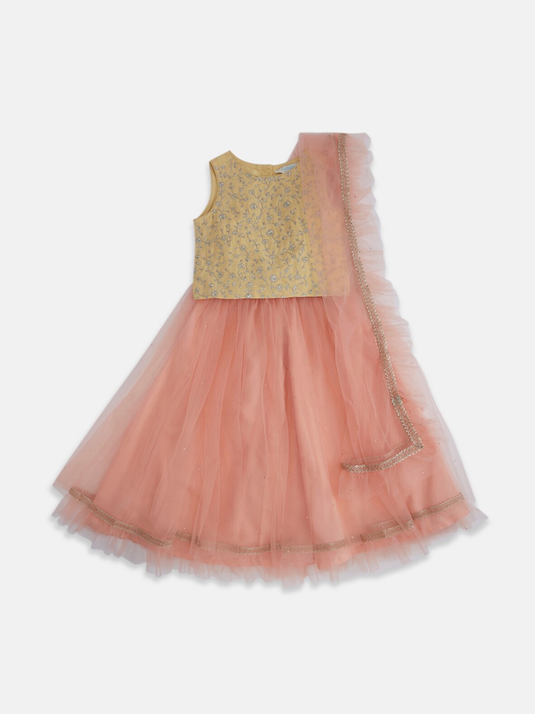 

AKKRITI BY PANTALOONS Girls Embroidered Sequined Ready to Wear Lehenga & Blouse, Peach