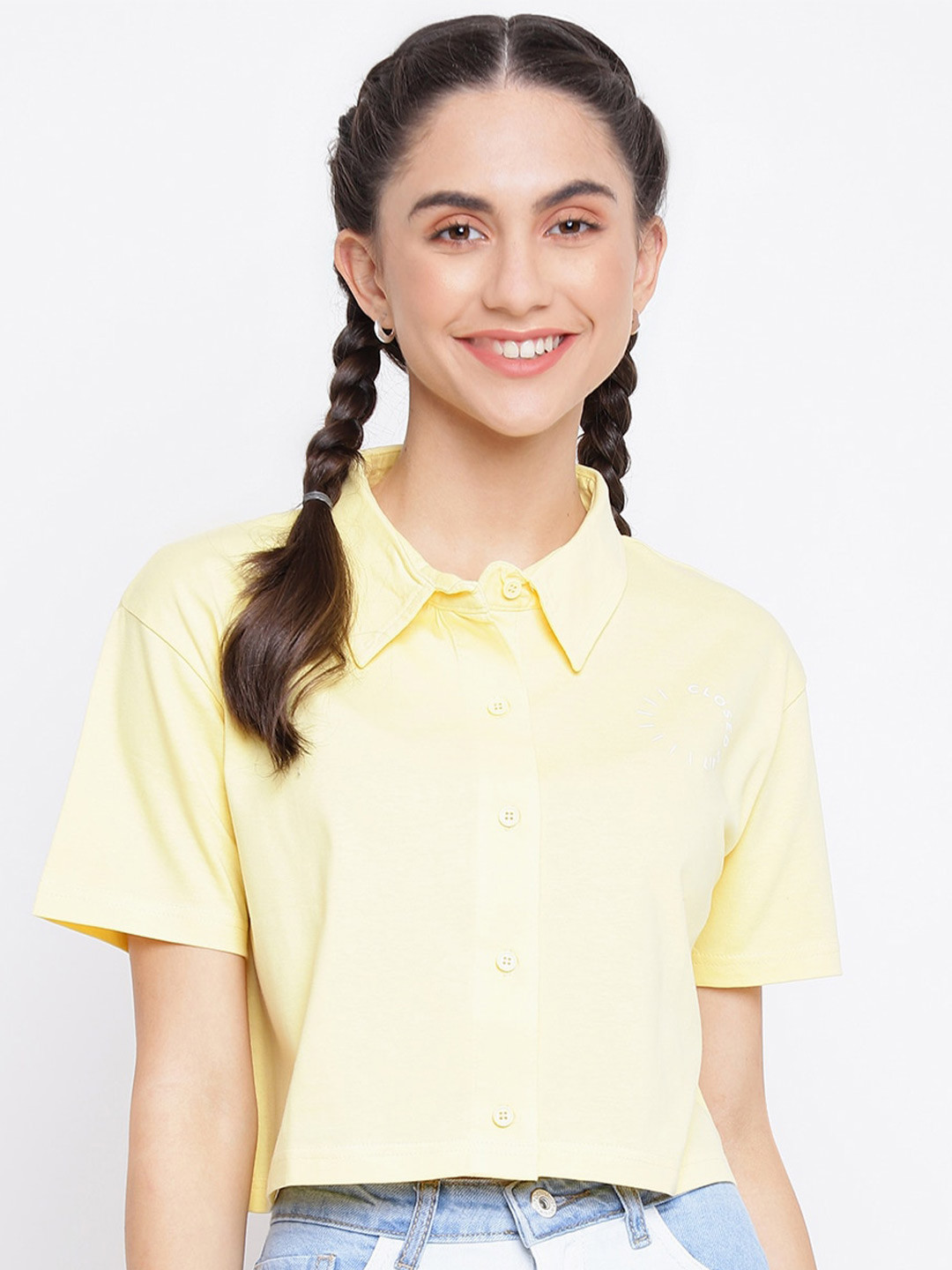 

Belliskey Women Yellow Polo Collar Cotton T-shirt