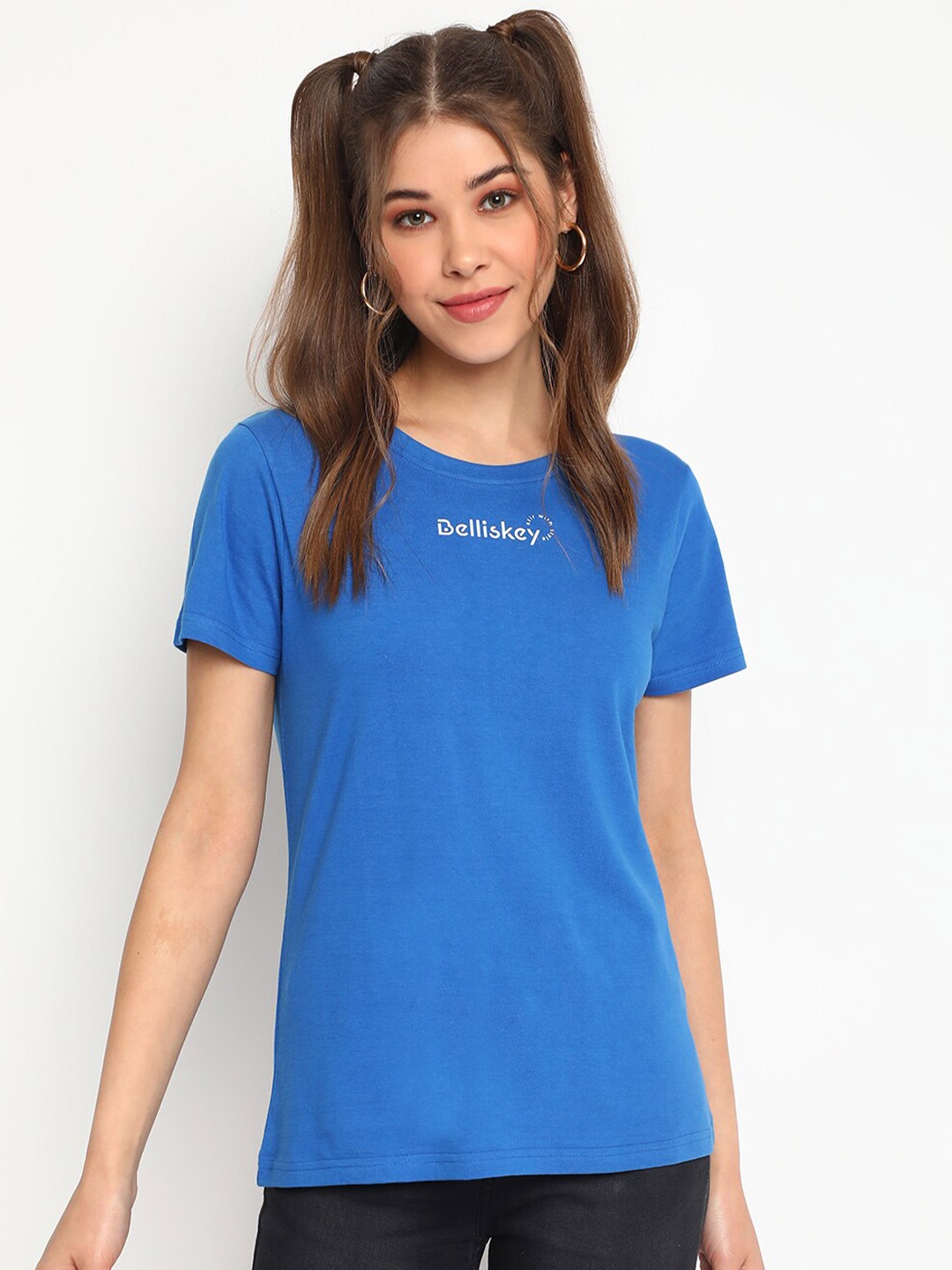 

Belliskey Women Brand Logo Printed Cotton T-shirt, Blue