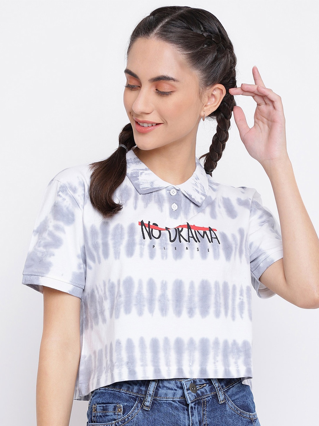 

Belliskey Women Tie and Dye Dyed Polo Collar Cotton T-shirt, White