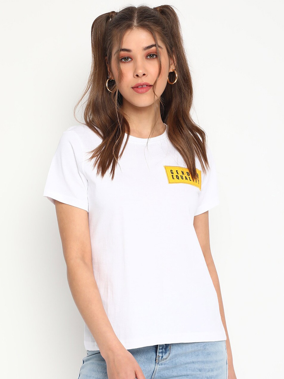 

Belliskey Women Round Neck Typographic Printed Cotton T-shirt, White