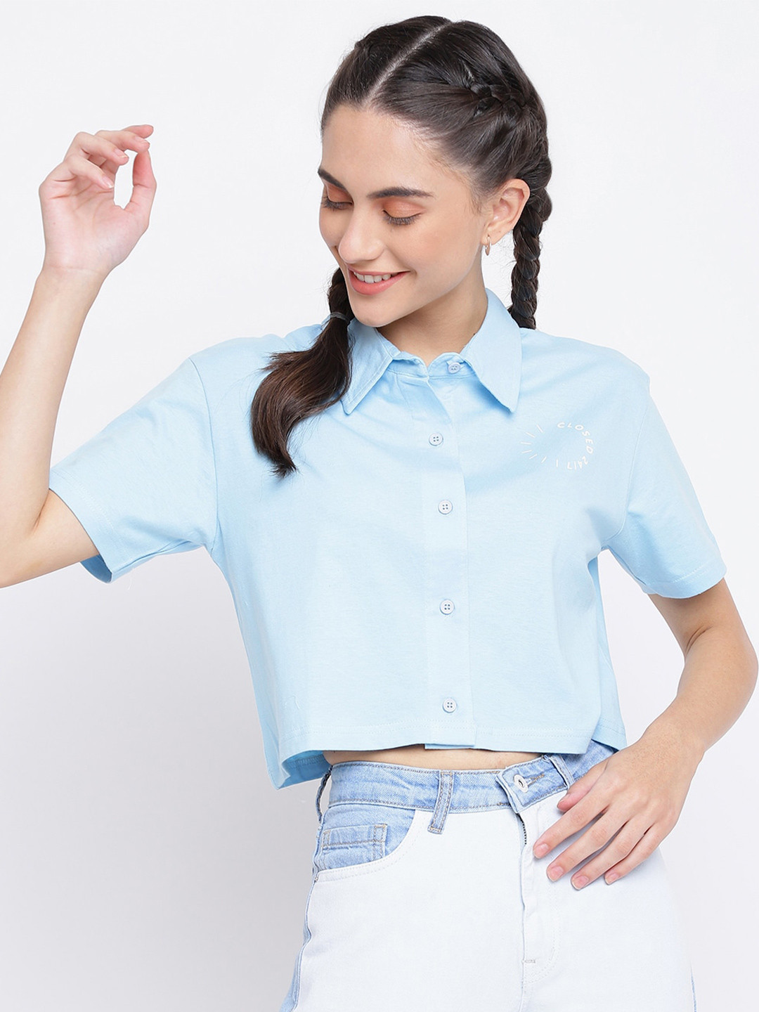 

Belliskey Women Spread Collar Cotton Casual Shirt, Blue