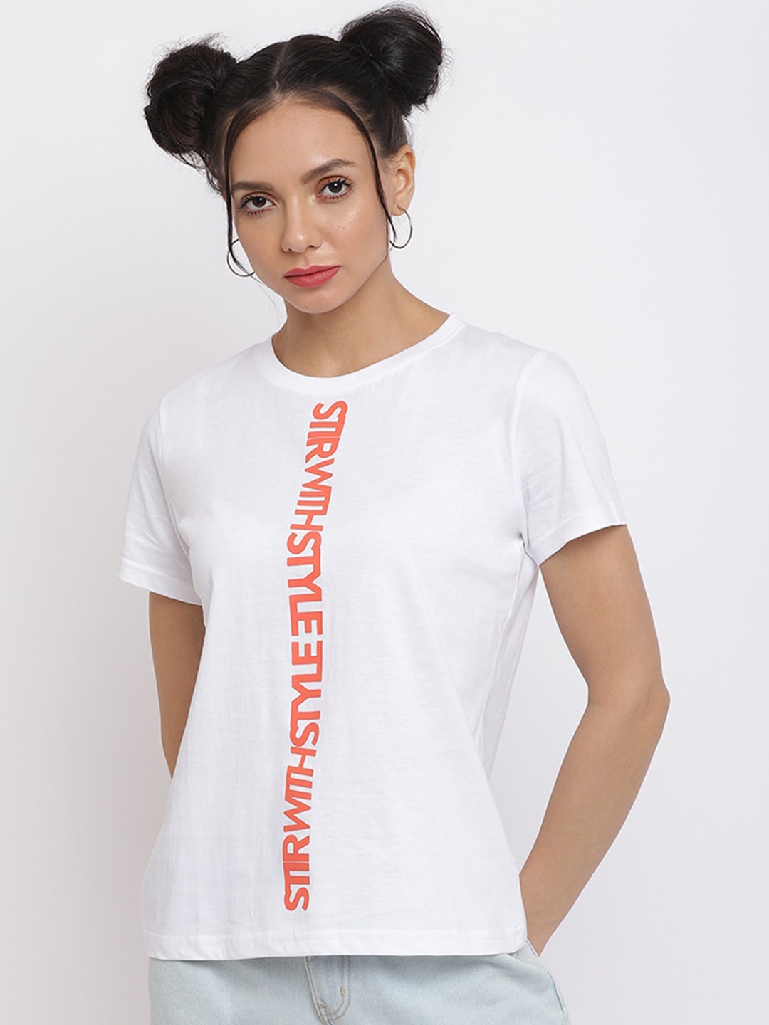 

Belliskey Women Typography Printed Cotton T-shirt, White