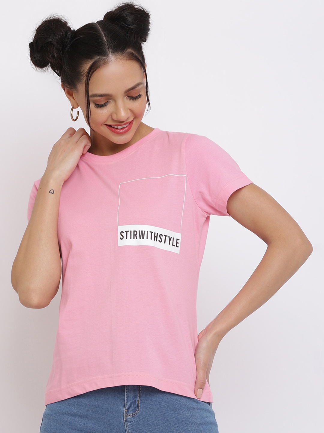 

Belliskey Women Typography Printed Cotton T-shirt, Pink