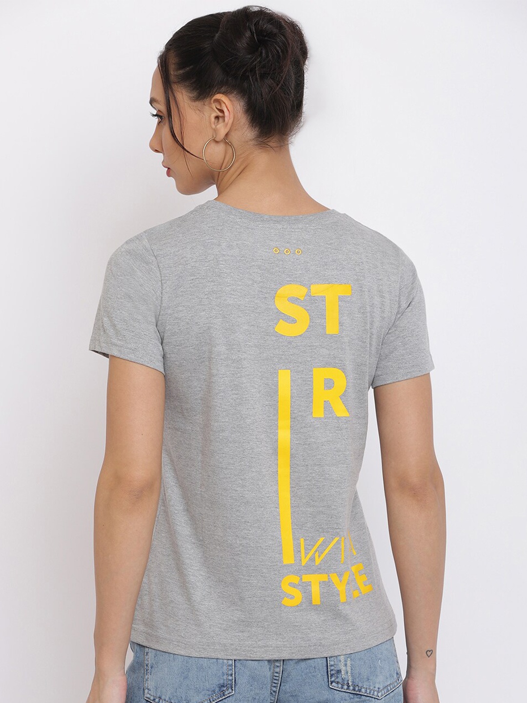 

Belliskey Women Typography Printed Cotton T-shirt, Grey