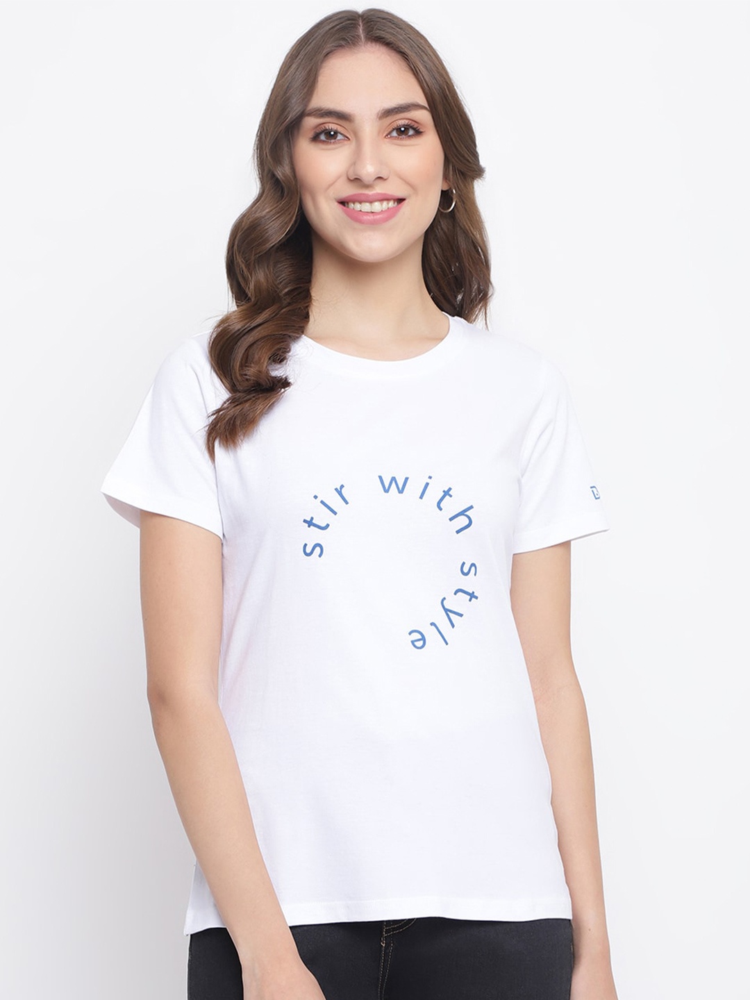

Belliskey Women Typography Printed Cotton T-shirt, White