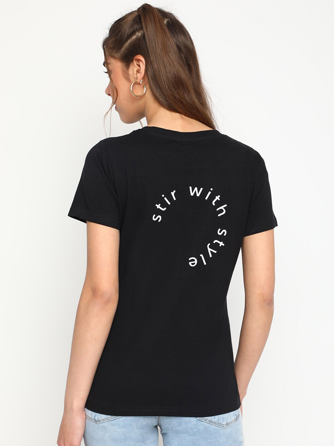 

Belliskey Women Typography Printed Cotton T-shirt, Black