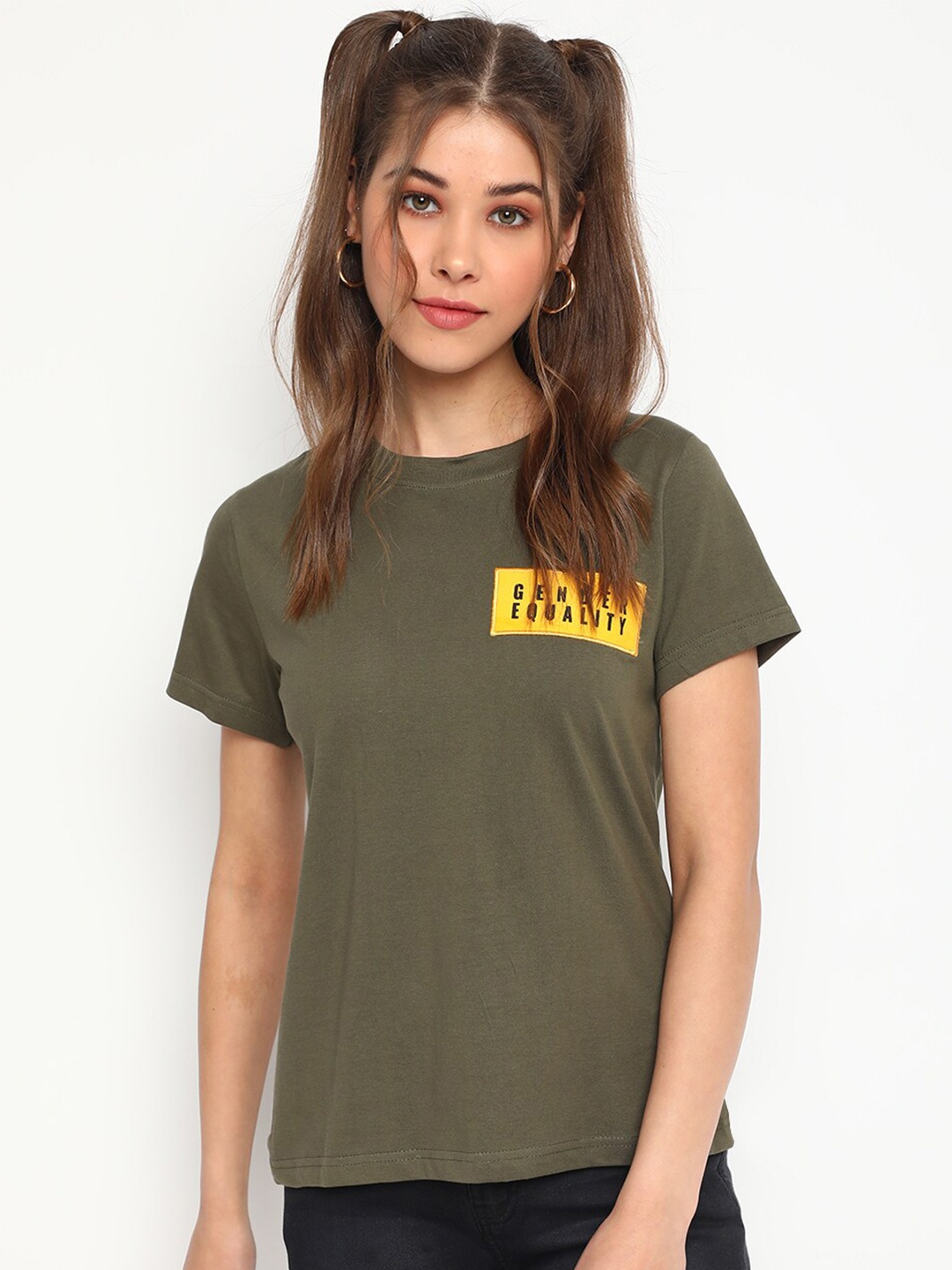 

Belliskey Women Round Neck Cotton T-shirt, Green