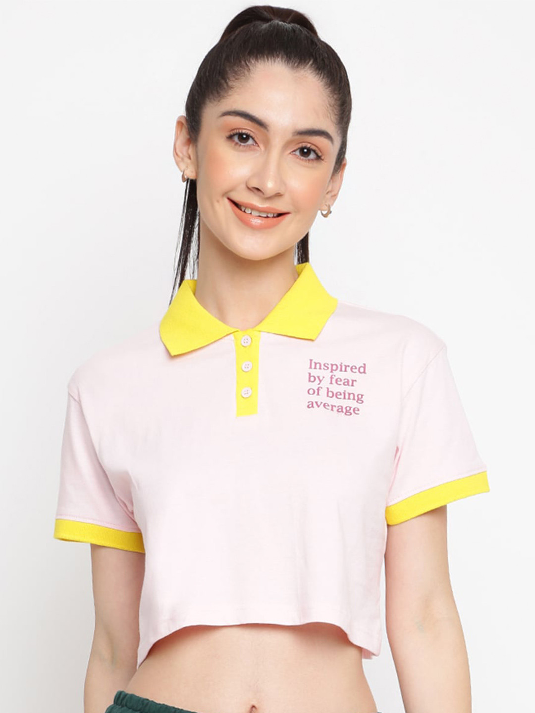 

Belliskey Women Polo Collar Cotton Crop T-shirt, Yellow