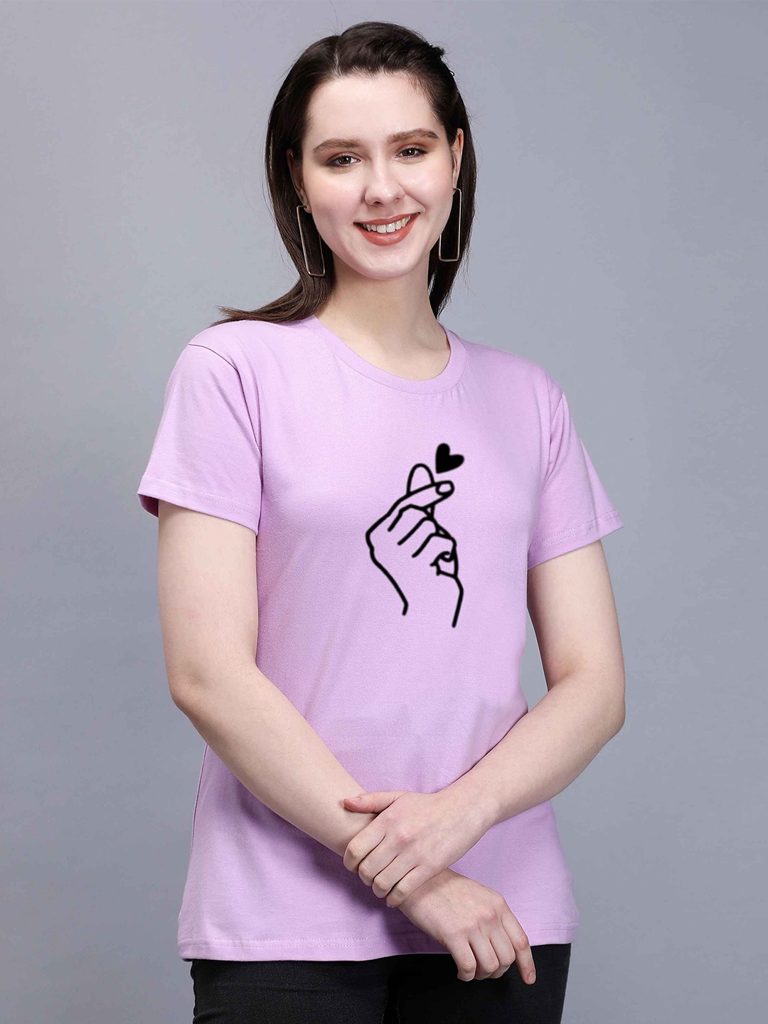 

TRENDY RABBIT Women Graphic Printed Cotton T-shirt, Lavender