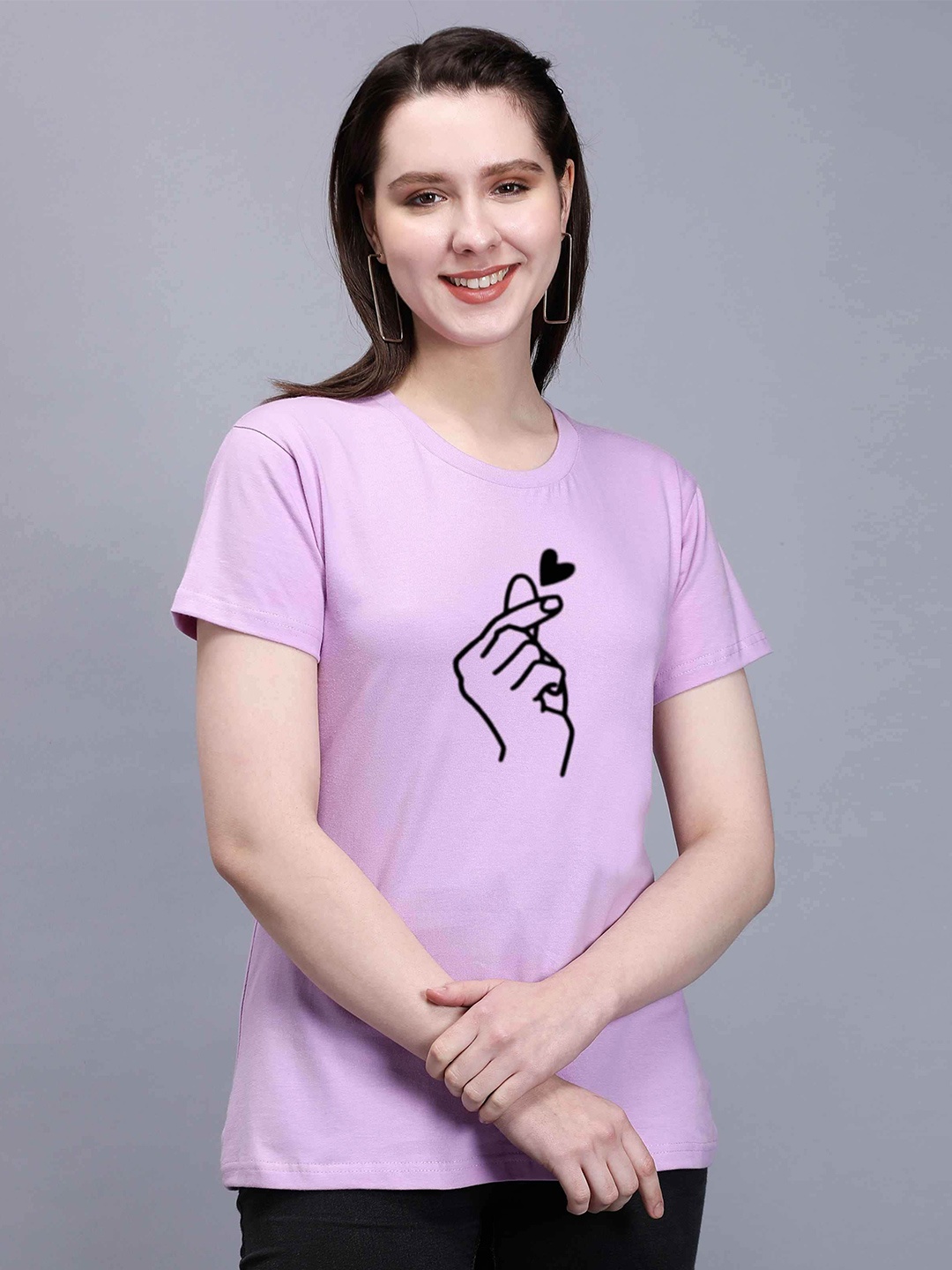 

TRENDY RABBIT Women Graphic Printed Cotton T-shirt, Lavender