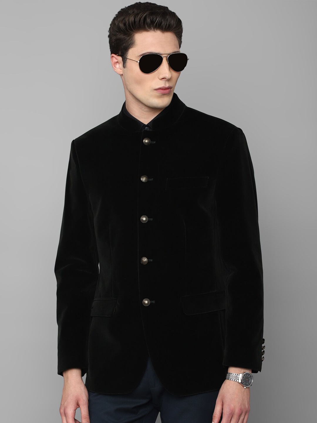 

Louis Philippe Men Button-Detailing Bandhgala Blazers, Black