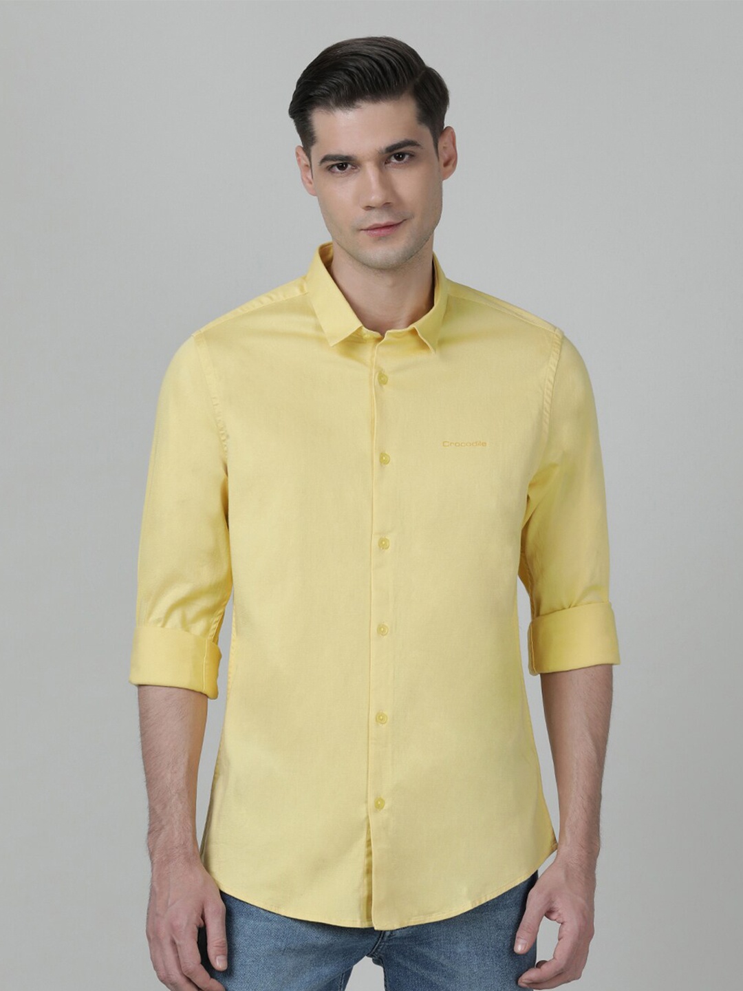 

Crocodile Men Slim Fit Casual Cotton Shirt, Yellow