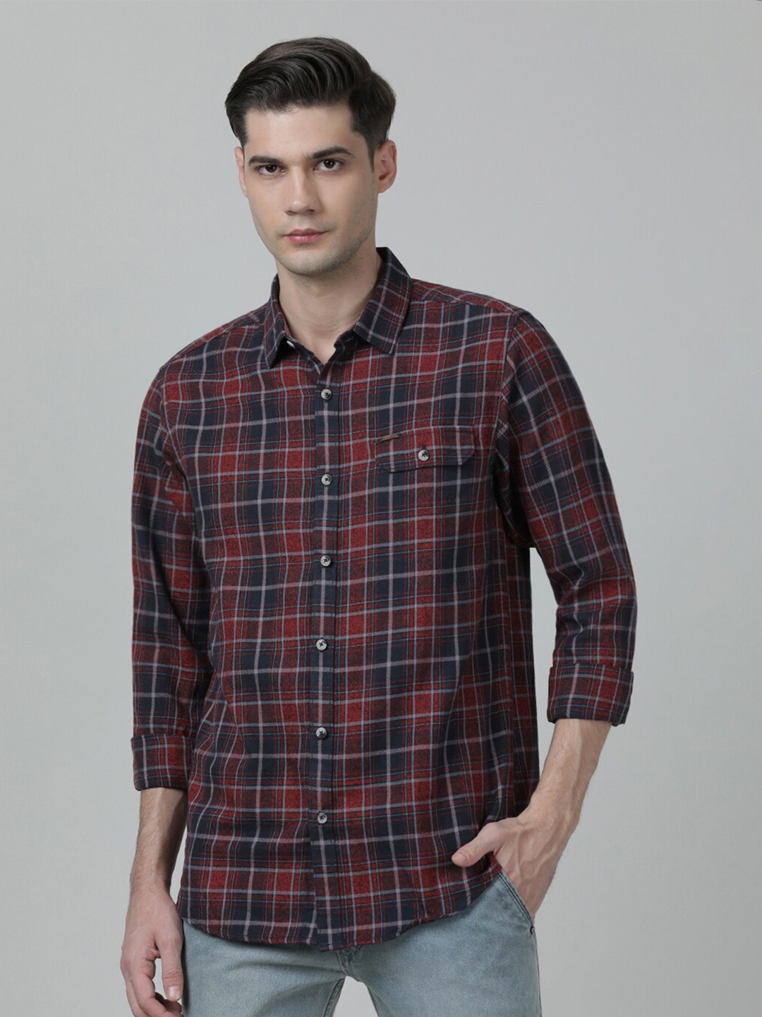 

Crocodile Men Comfort Tartan Checked Casual Cotton Shirt, Red