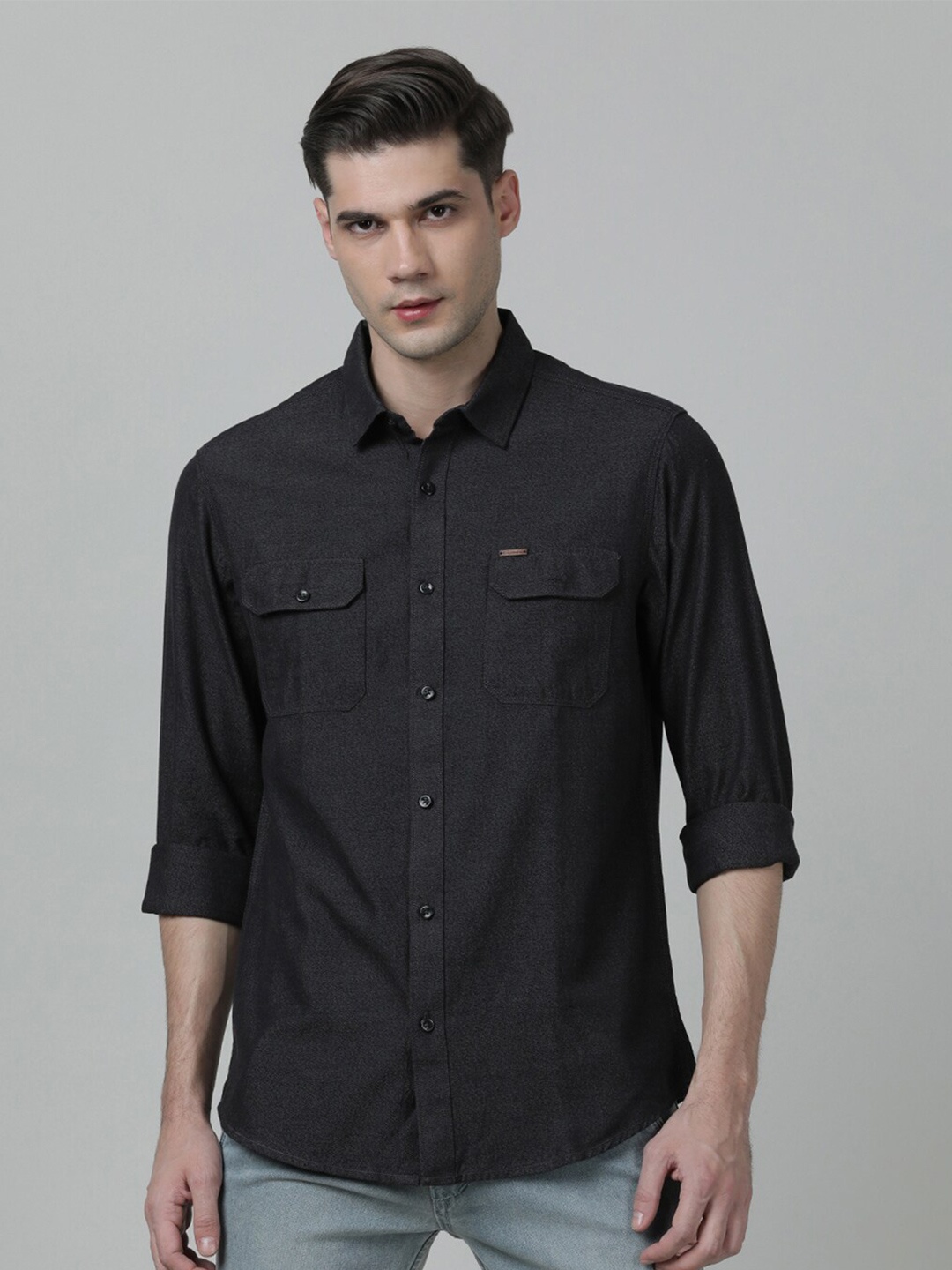

Crocodile Men Comfort Casual Cotton Shirt, Black