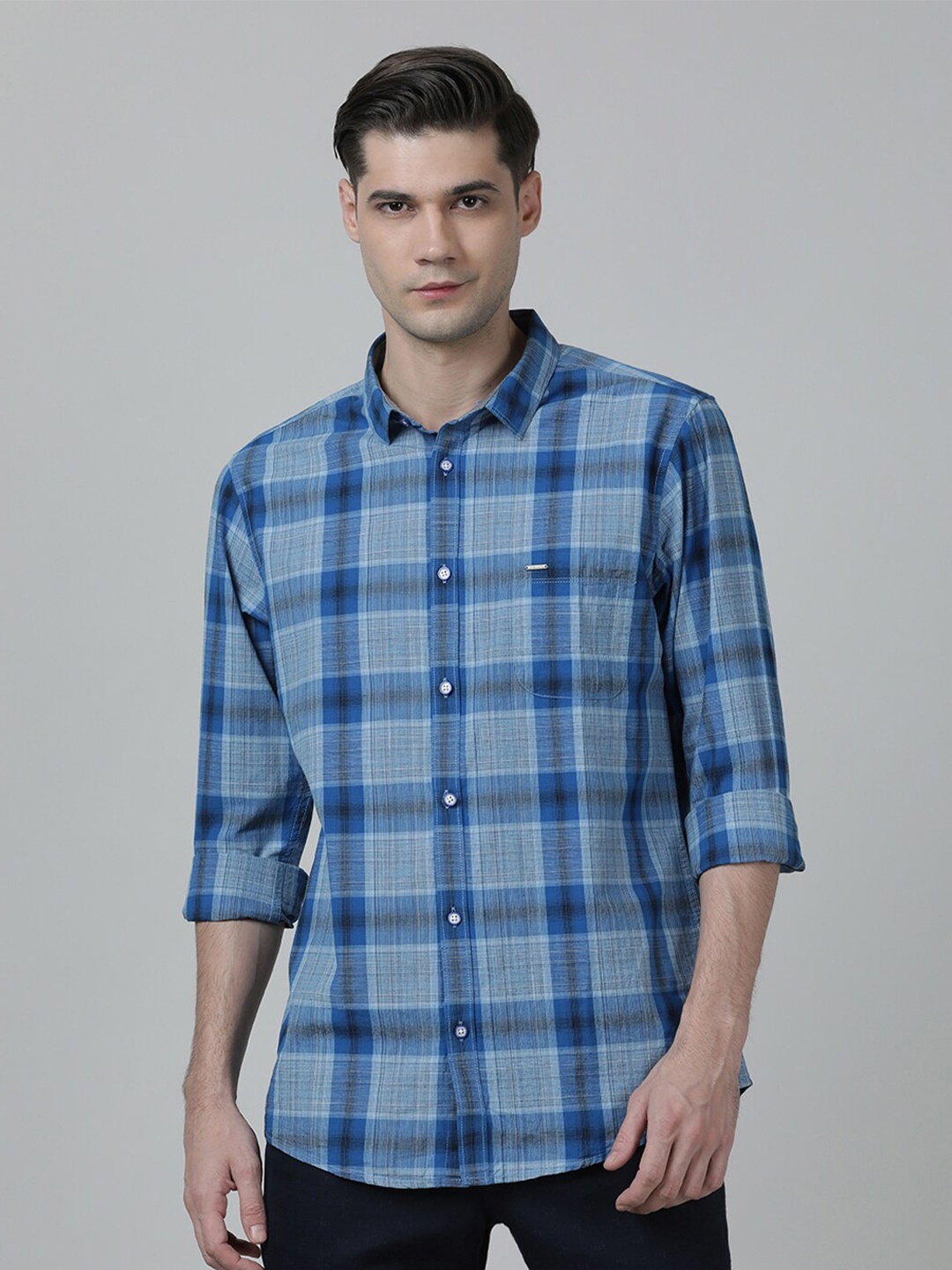 

Crocodile Men Slim Fit Tartan Checked Casual Cotton Shirt, Blue