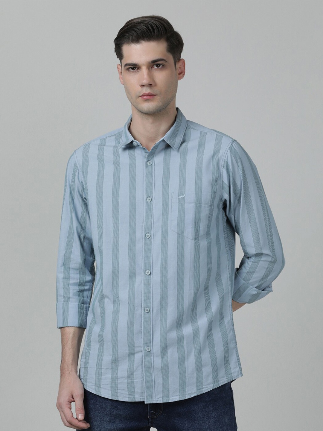 

Crocodile Men Slim Fit Striped Casual Cotton Shirt, Blue