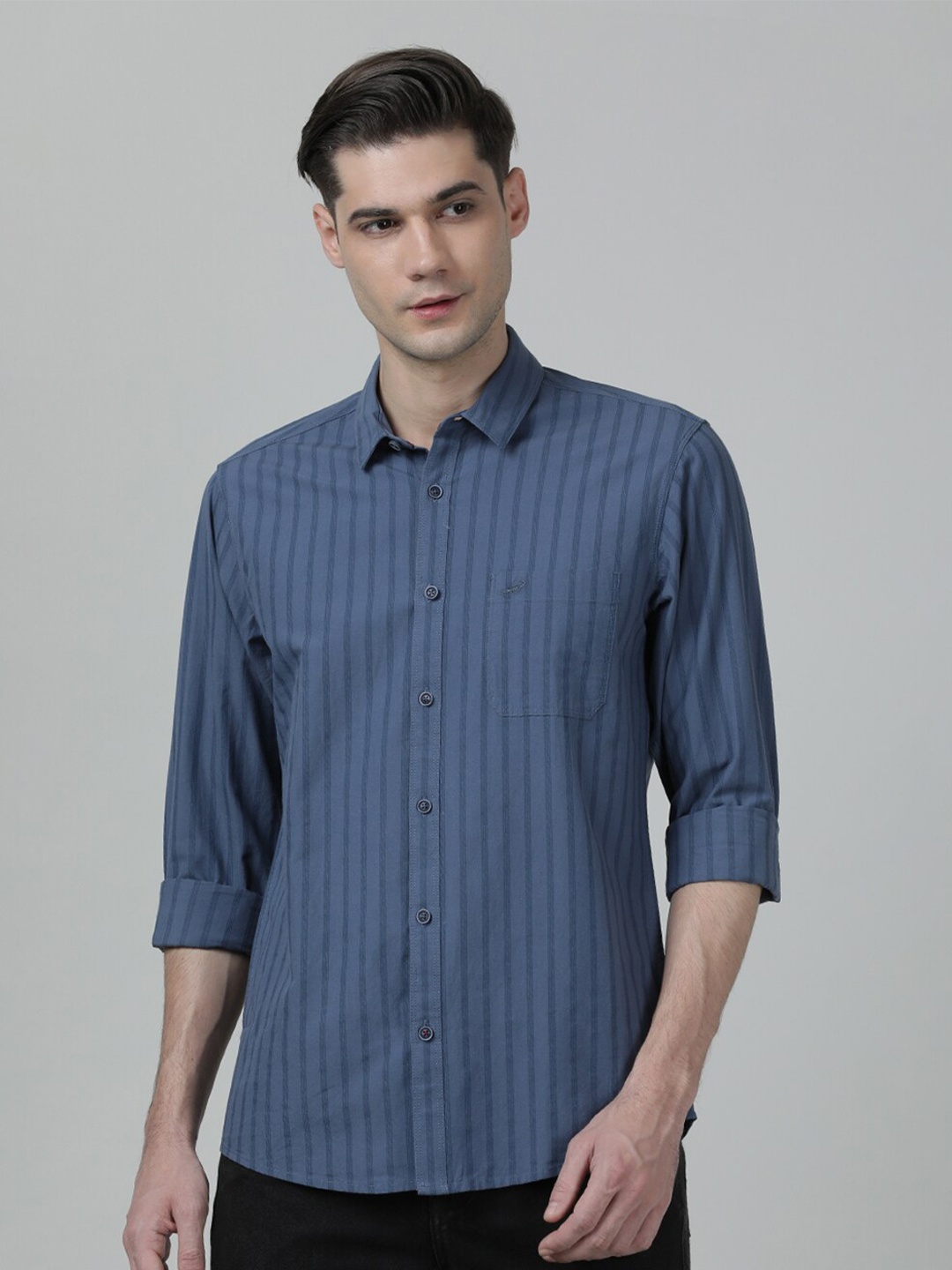 

Crocodile Men Striped Slim Fit Casual Cotton Shirt, Blue