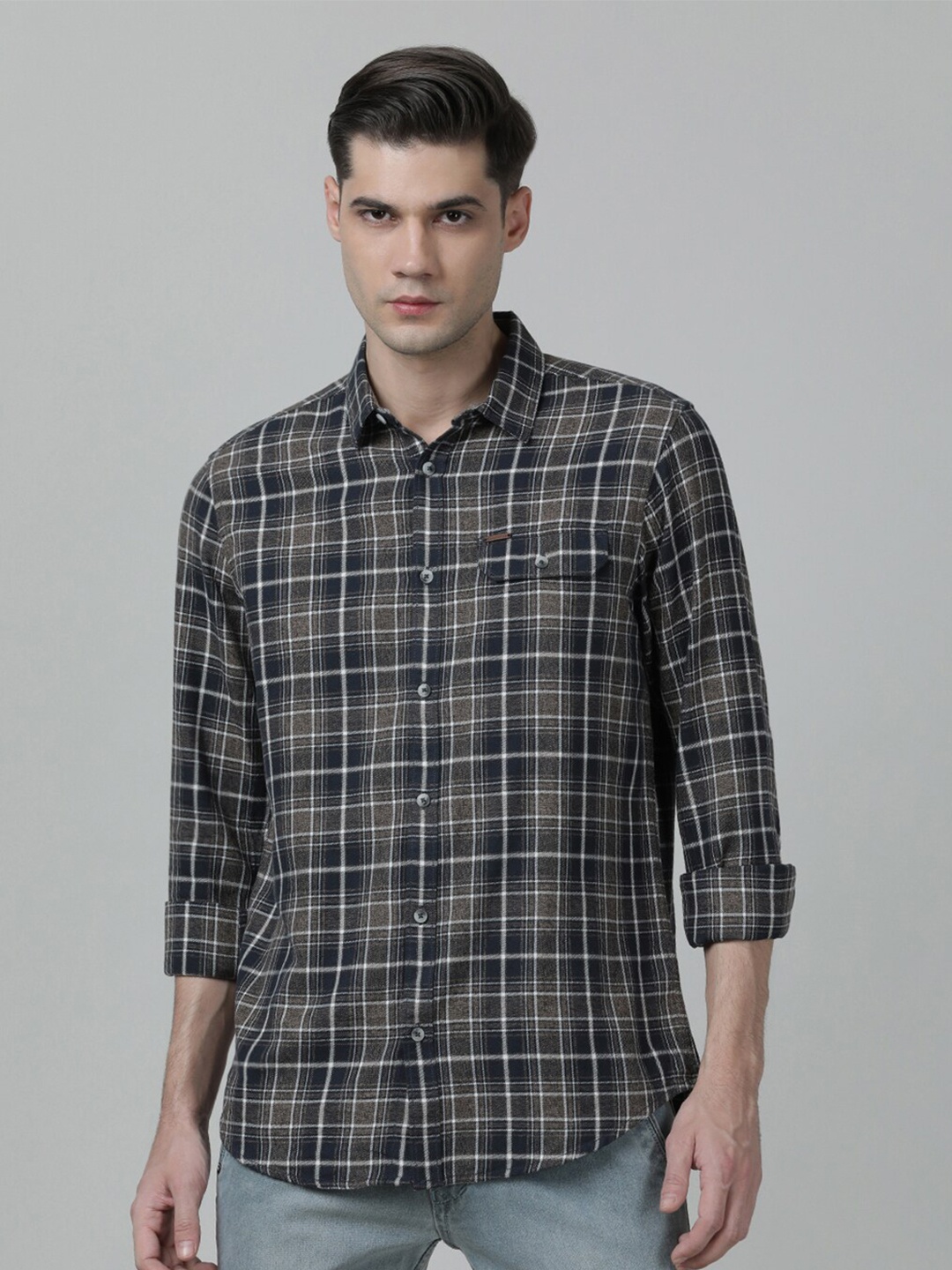 

Crocodile Men Tartan Checks Checked Casual Shirt, Black