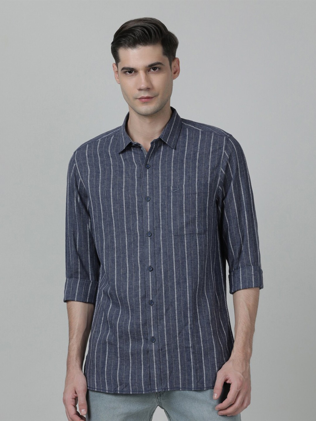 

Crocodile Men Striped Casual Cotton Shirt, Navy blue