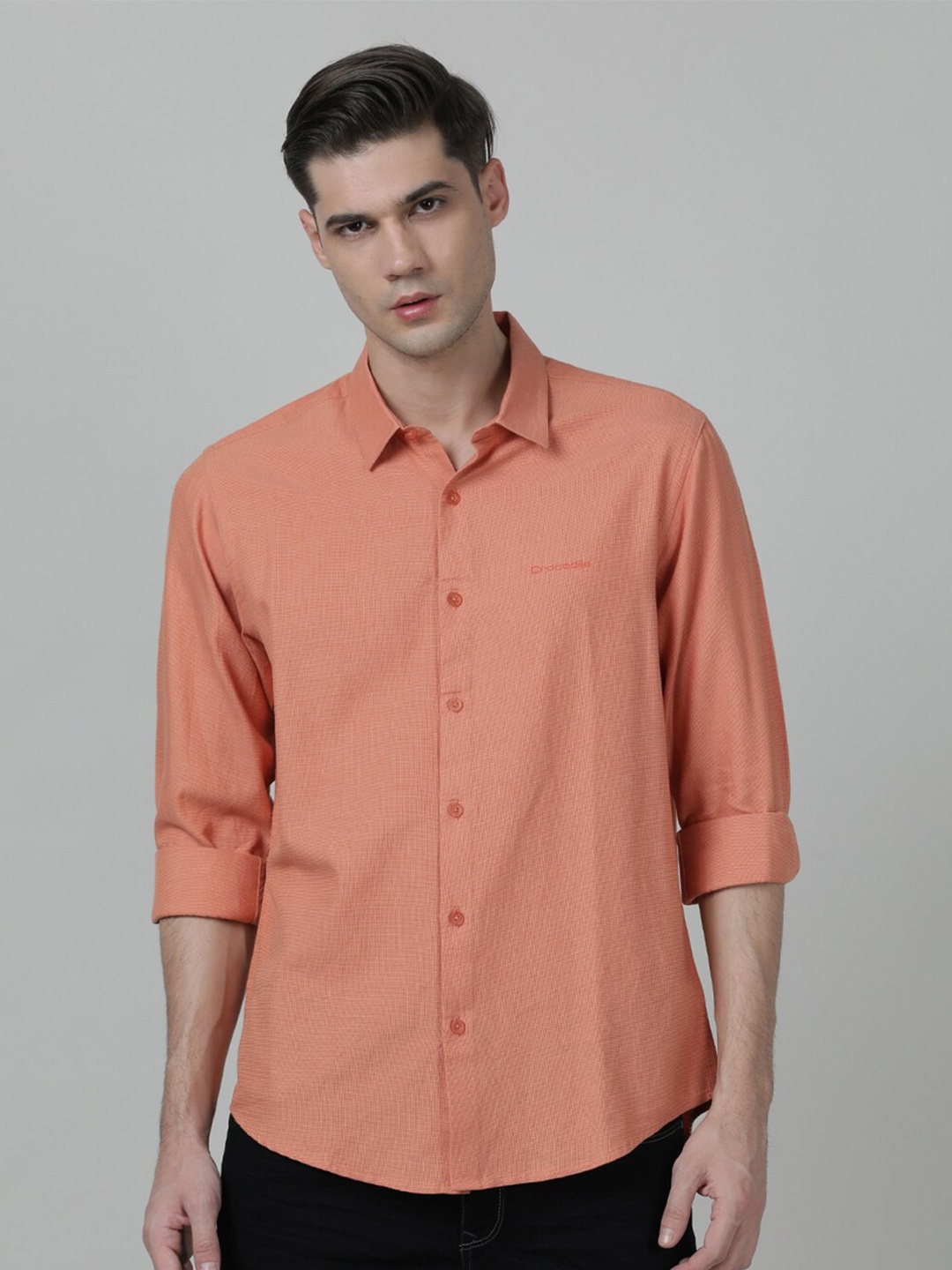 

Crocodile Men Comfort Printed Casual Cotton Shirt, Peach