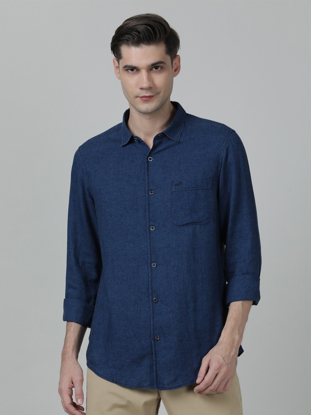 

Crocodile Men Comfort Casual Pure Cotton Shirt, Navy blue