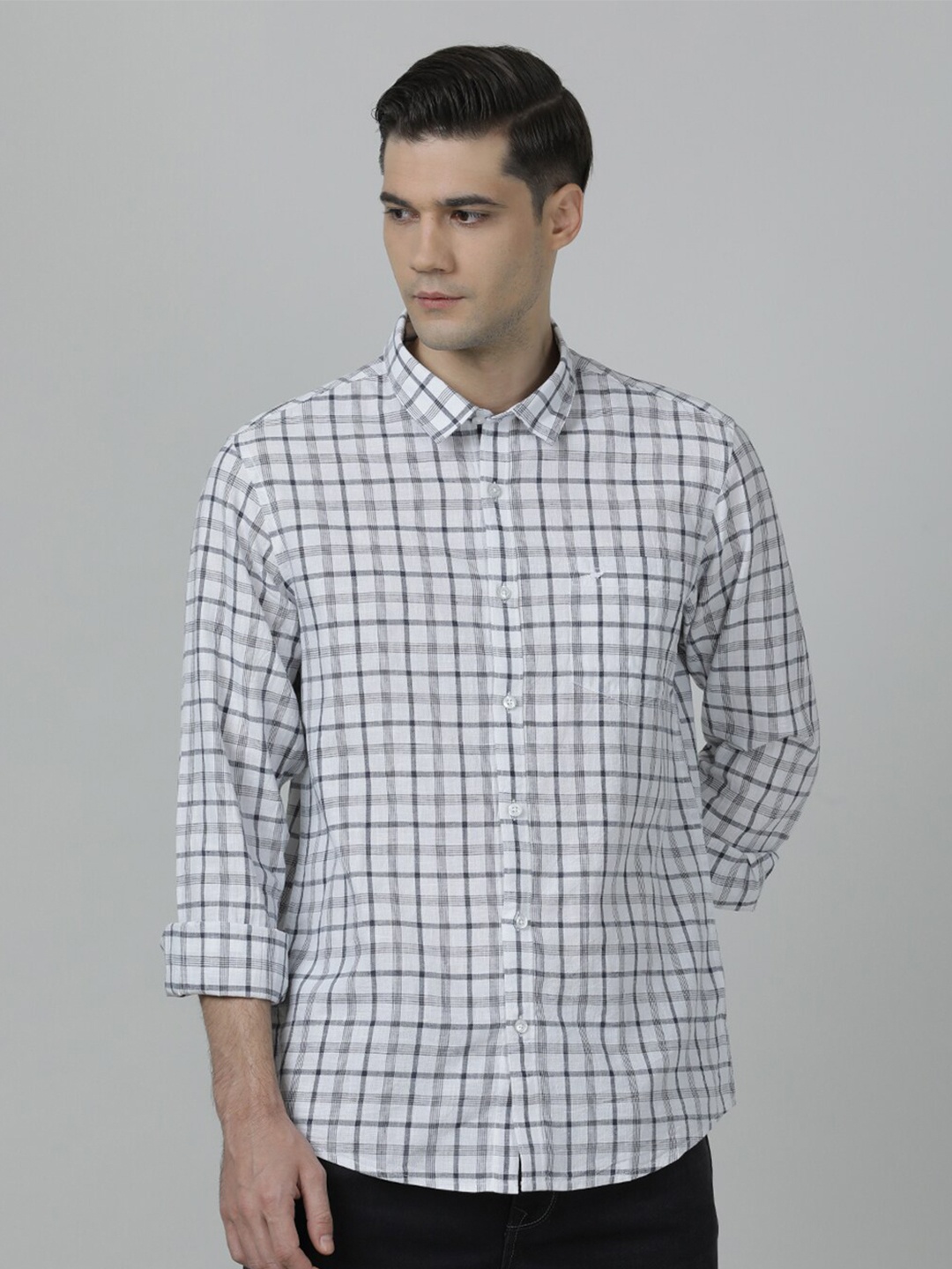 

Crocodile Men Comfort Gingham Checked Casual Shirt, White